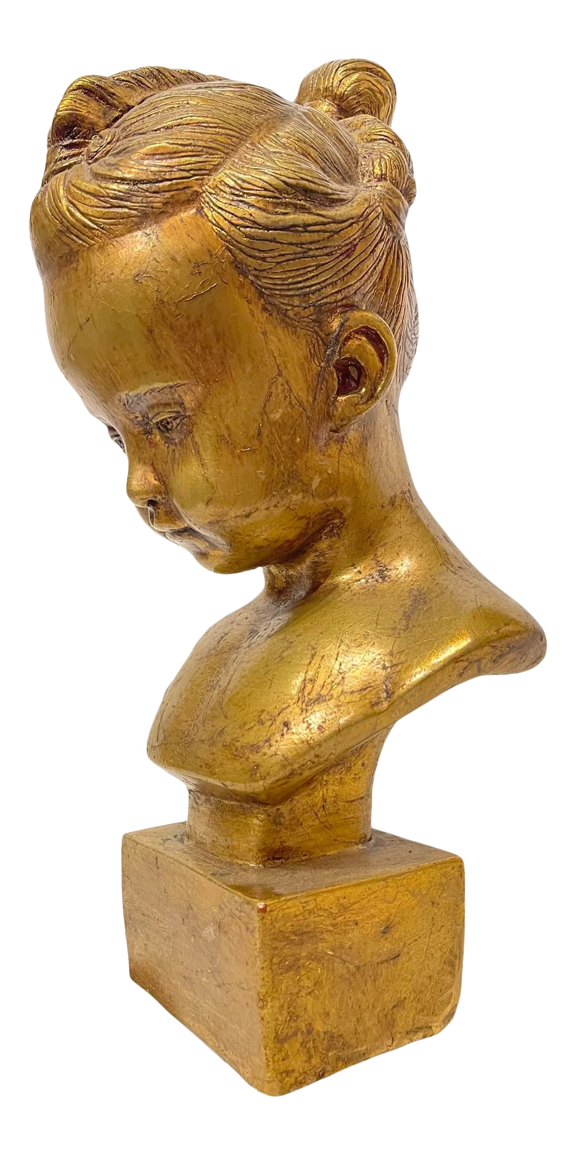 Vintage Early 20th Century Gold Leaf Ceramic Bust of a Girl: Beautiful Gold Leaf Ceramic Vintage Bust of a Girl Lovely Room Accent or can be used as fashion or article display Trade discounts ore on orginal price only ,There are no additional trade discounts