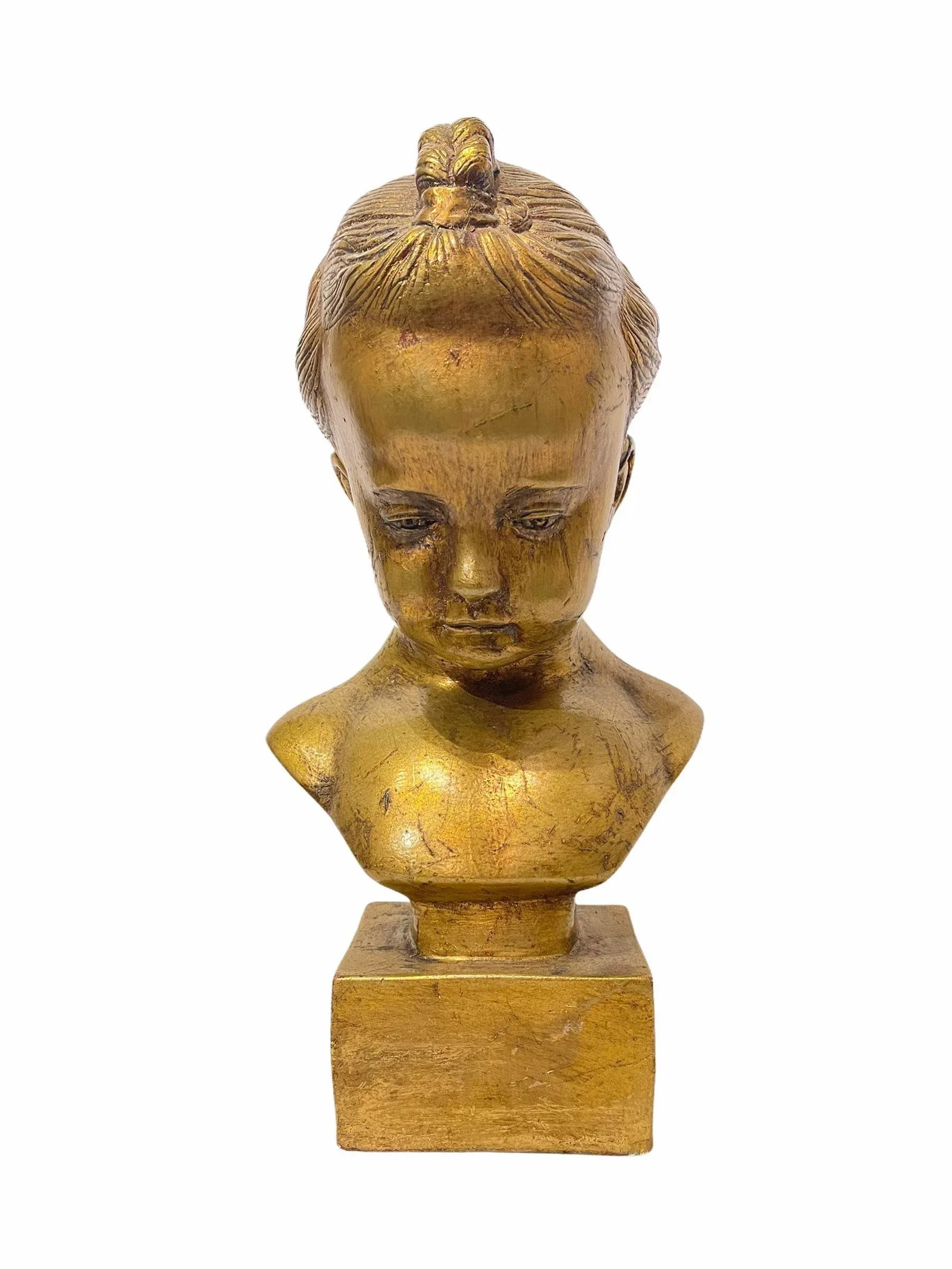 Vintage Early 20th Century Gold Leaf Ceramic Bust of a Girl - 2
