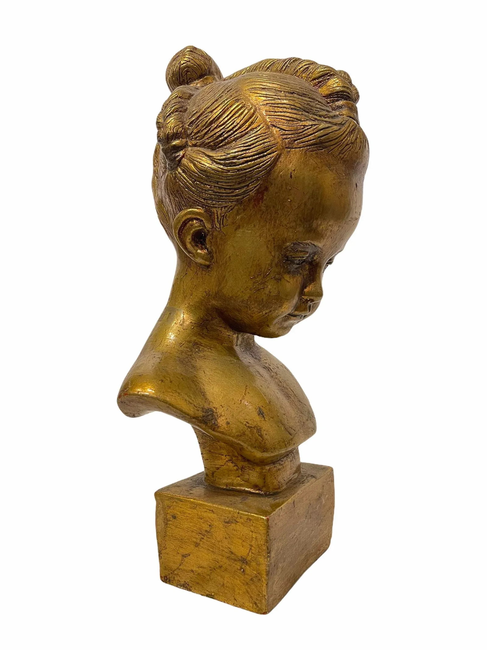 Vintage Early 20th Century Gold Leaf Ceramic Bust of a Girl - 3