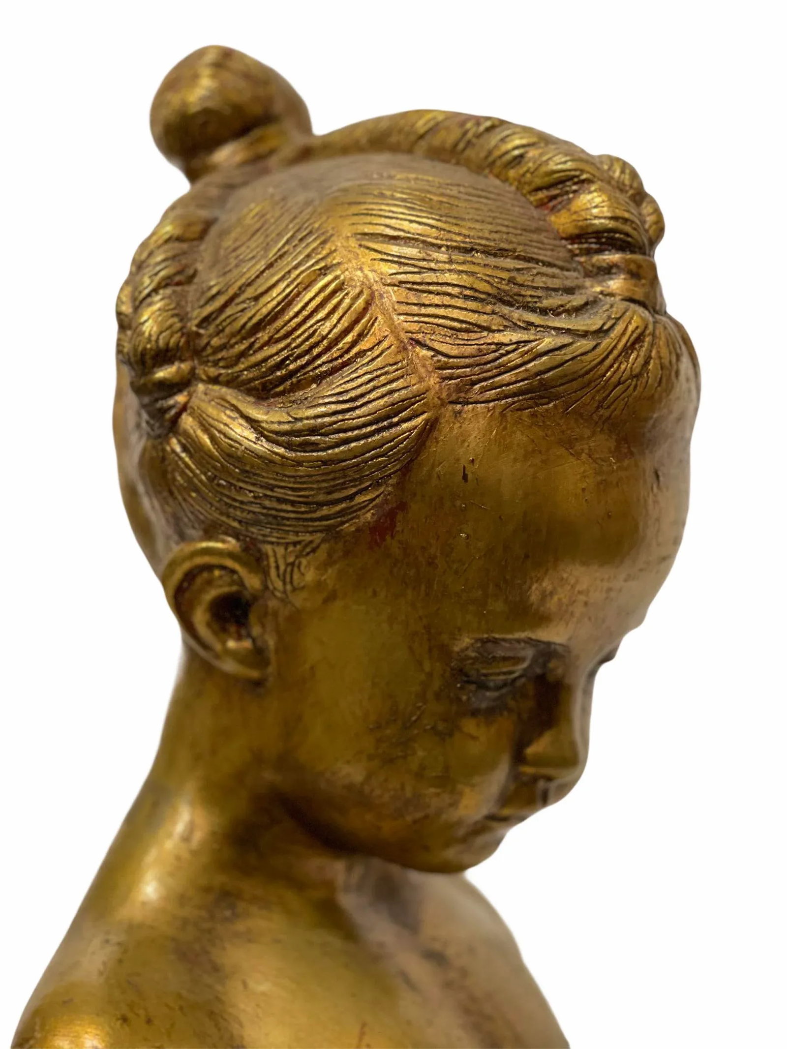 Vintage Early 20th Century Gold Leaf Ceramic Bust of a Girl - 4