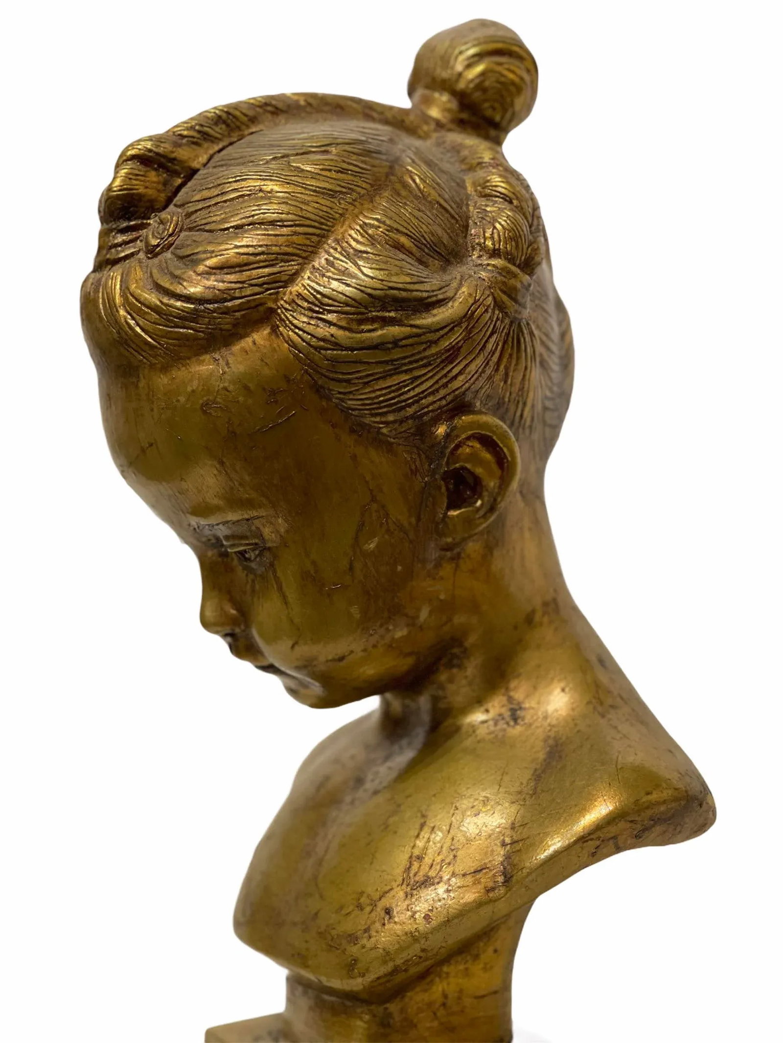 Vintage Early 20th Century Gold Leaf Ceramic Bust of a Girl - 9