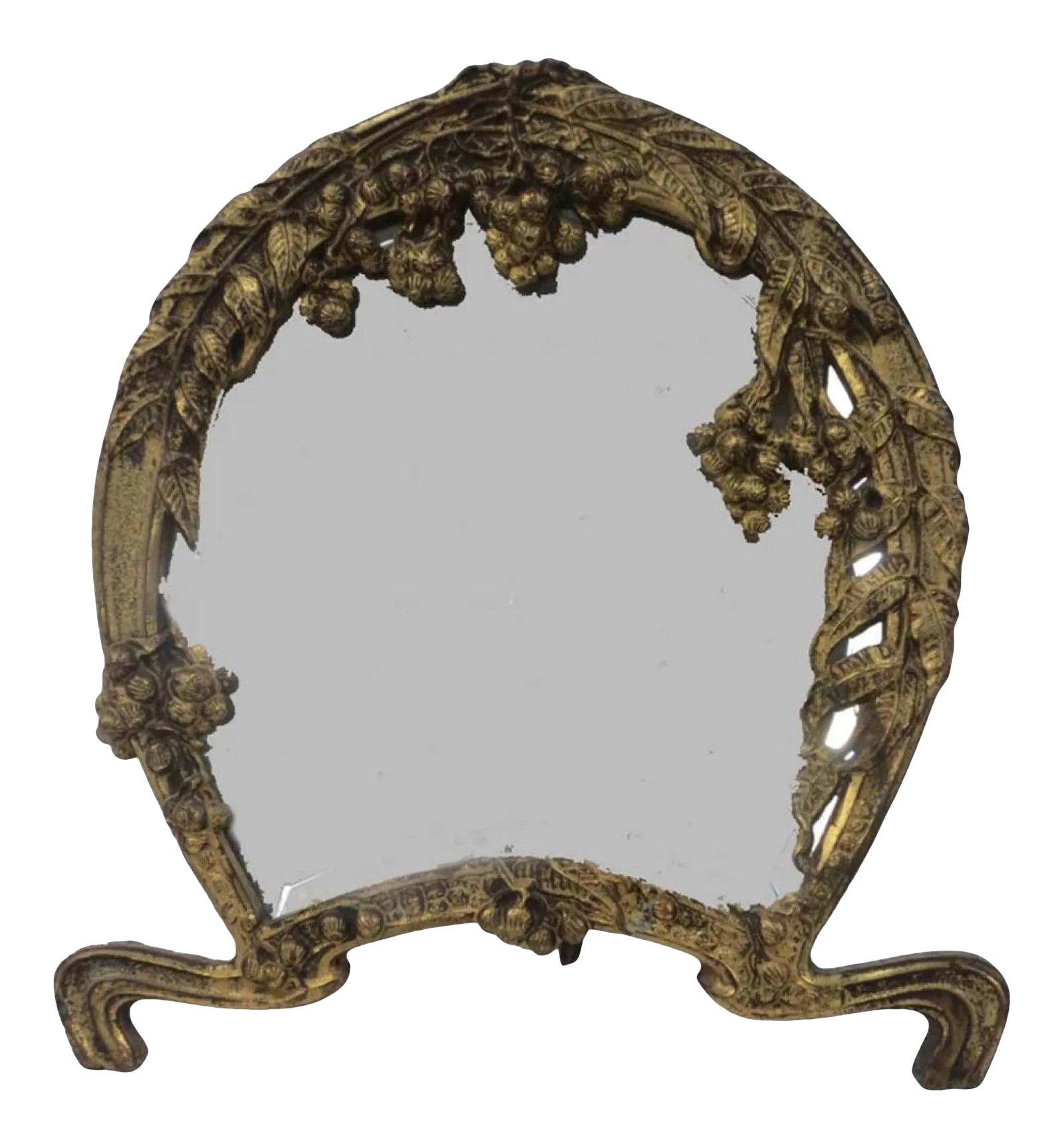 1960s Gilt Table Mirror: Ornate Gilt metal Table Mirror Condition: Alterations: Original Condition Unaltered Imperfections: Some Imperfections Condition Notes: Normal wear consistent with age Materials & Techniques: