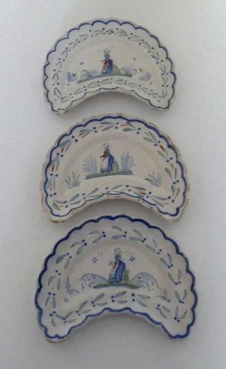 Henriot Quimper Faience Cresent Salad Plates c 1920 - Set of 3 - 2
