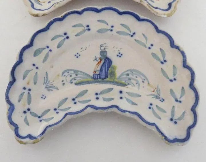 Henriot Quimper Faience Cresent Salad Plates c 1920 - Set of 3 - 3