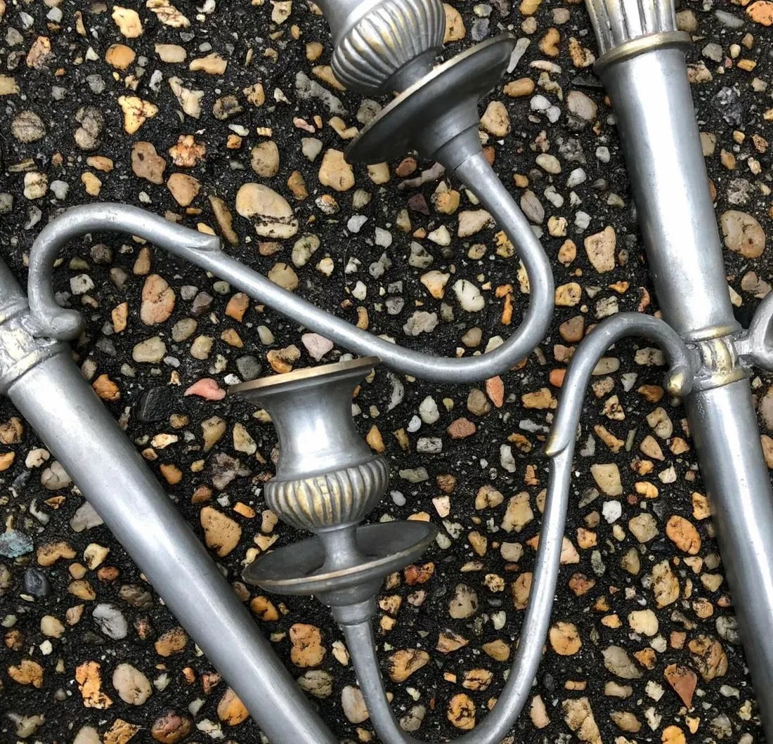 Mid 20th Century Cast Metal Two Arm Torchiere Flame Torch Candle Wall Sconces - a Pair - 4