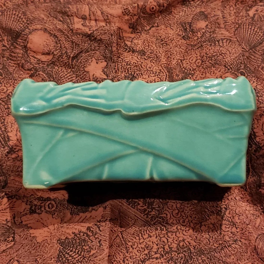 1940s McCoy Ivy Strap Rectangular Planter in Teal - 2