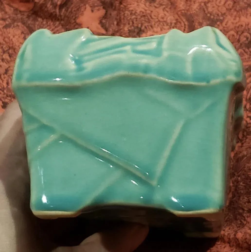 1940s McCoy Ivy Strap Rectangular Planter in Teal - 3