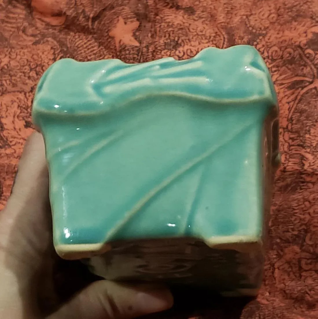 1940s McCoy Ivy Strap Rectangular Planter in Teal - 4