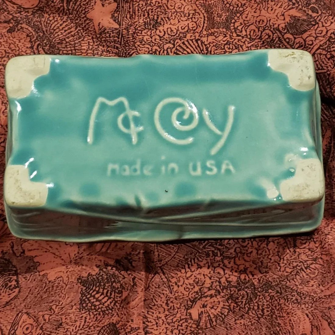 1940s McCoy Ivy Strap Rectangular Planter in Teal - 5
