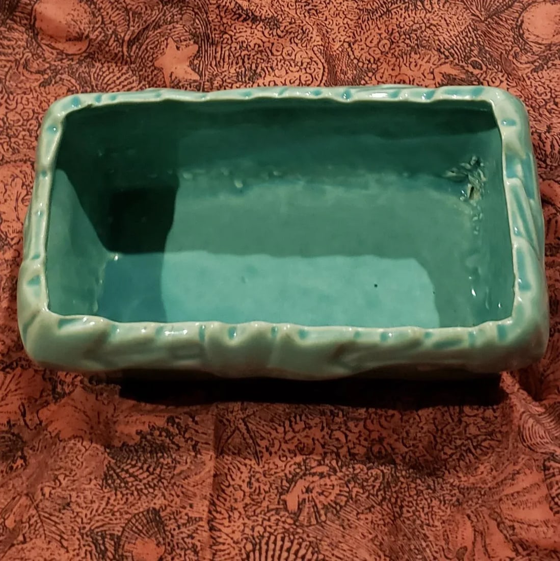 1940s McCoy Ivy Strap Rectangular Planter in Teal - 6