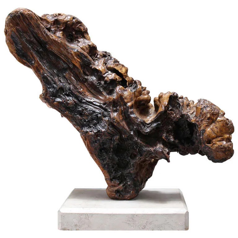 Wood Sculpture on Limestone Base: Free form, wood mounted on a honed limestone slab. Lovely rustic sculpture! Condition: Condition Notes: Excellent - Minor wear consistent with age and history Materials & Techniques: Limestone