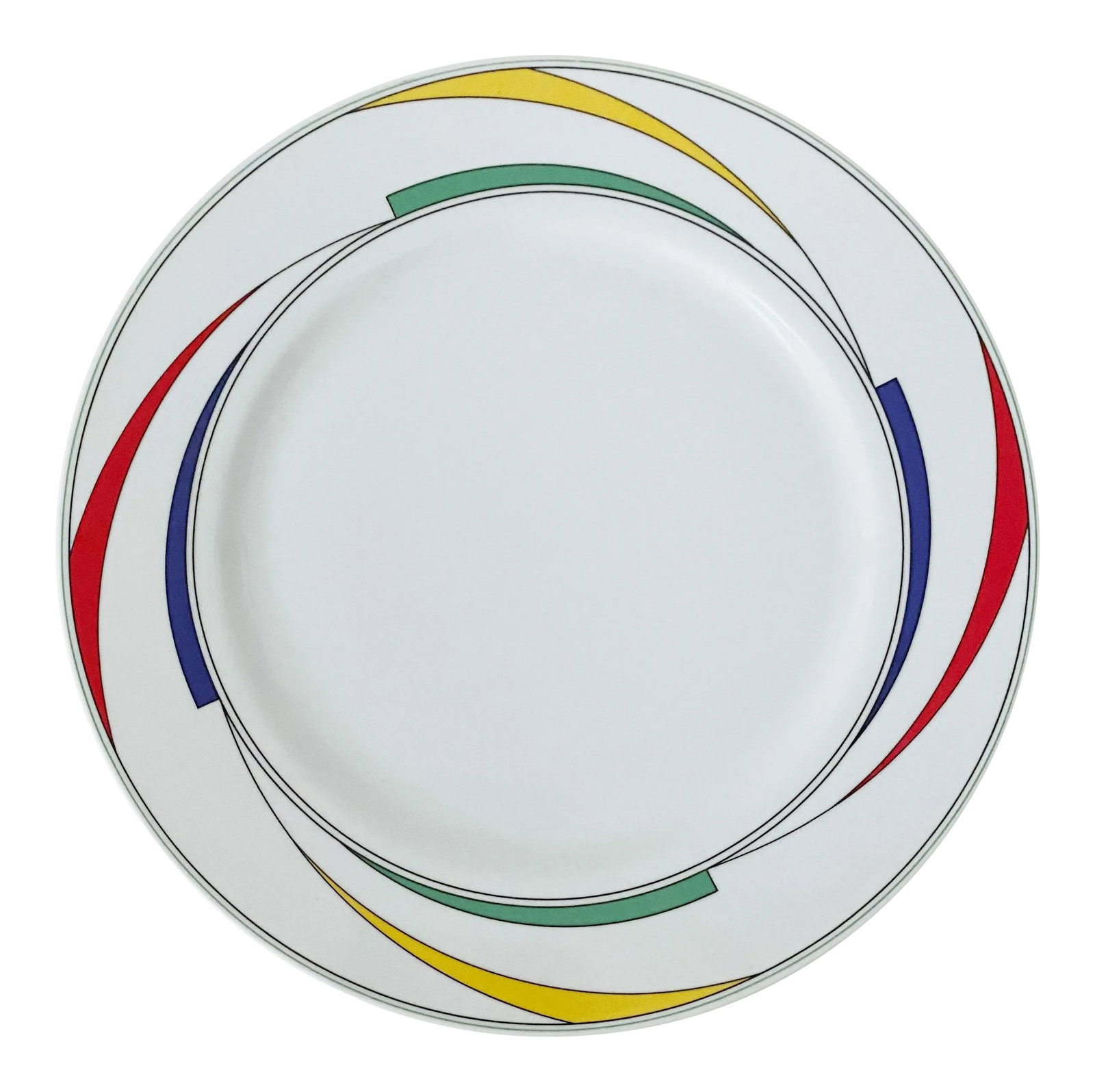 1980s Modern International Rhythm "Flash" China Platter: 1980s postmodern International Rhythm "Flash" platter. Perfect postmodern colors and design. Made in Japan. Dimensions: 12.25" diameter, 1" tall Condition: Alterations: Original Condition Unaltered