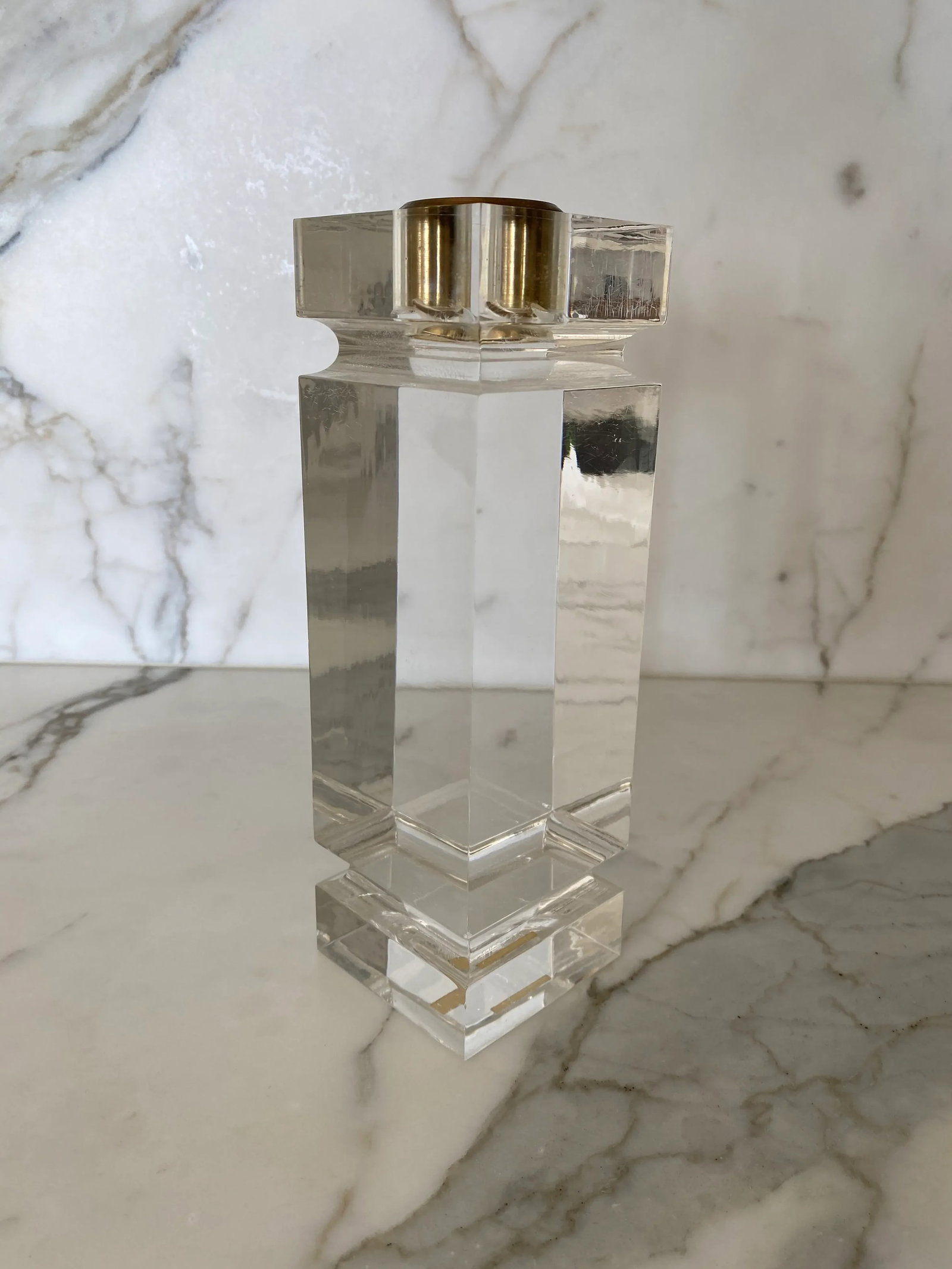 Monumental Italian 1986 Art Deco Acrylic and Brass Candleholder - 11