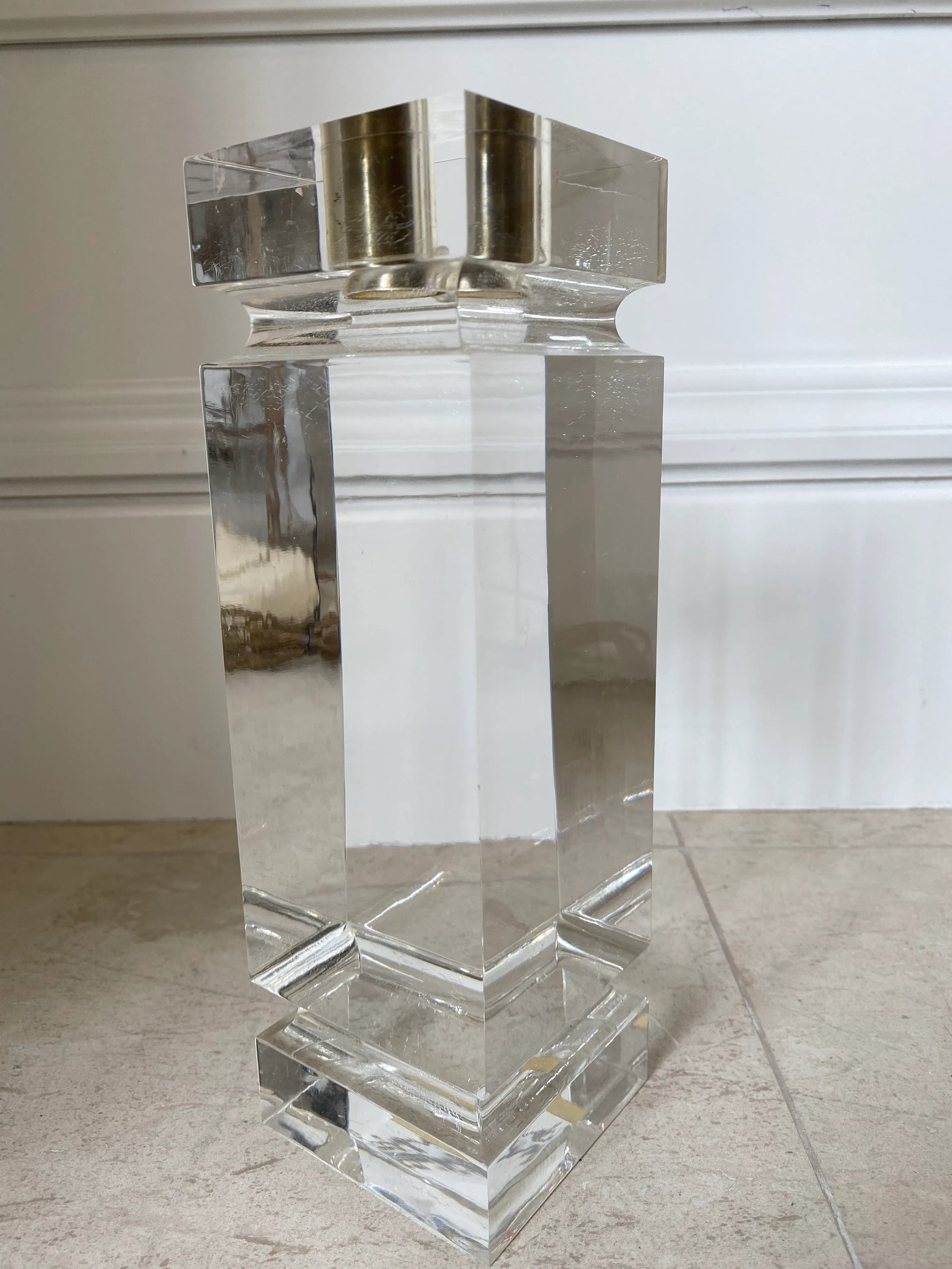 Monumental Italian 1986 Art Deco Acrylic and Brass Candleholder - 12