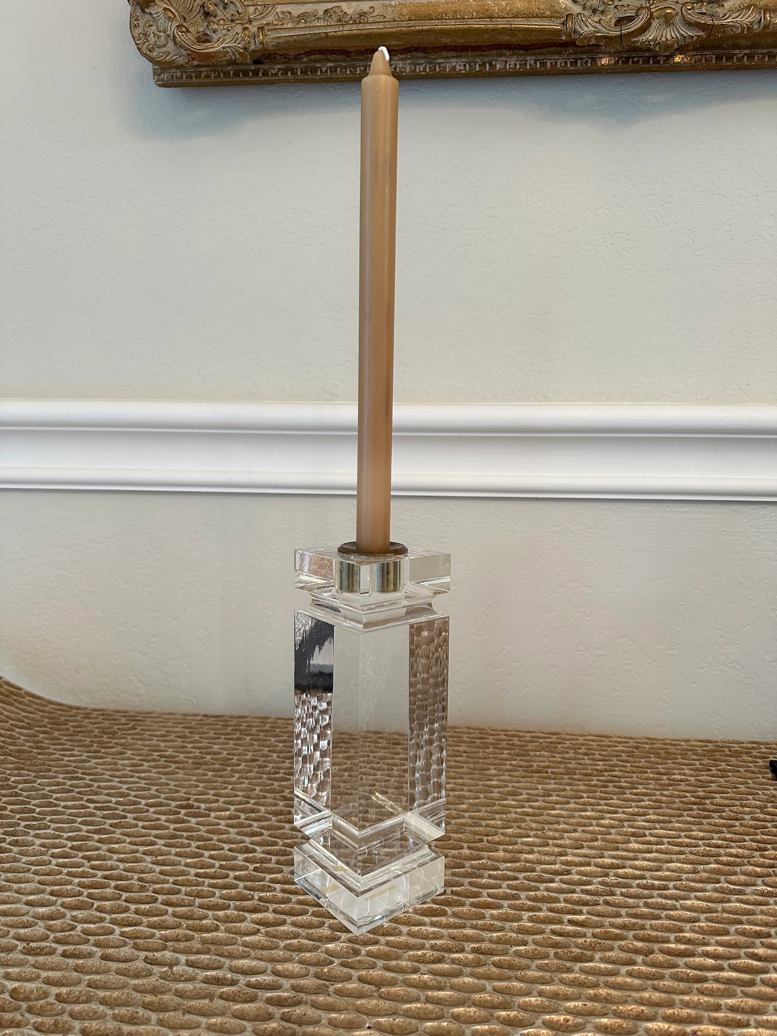 Monumental Italian 1986 Art Deco Acrylic and Brass Candleholder - 2