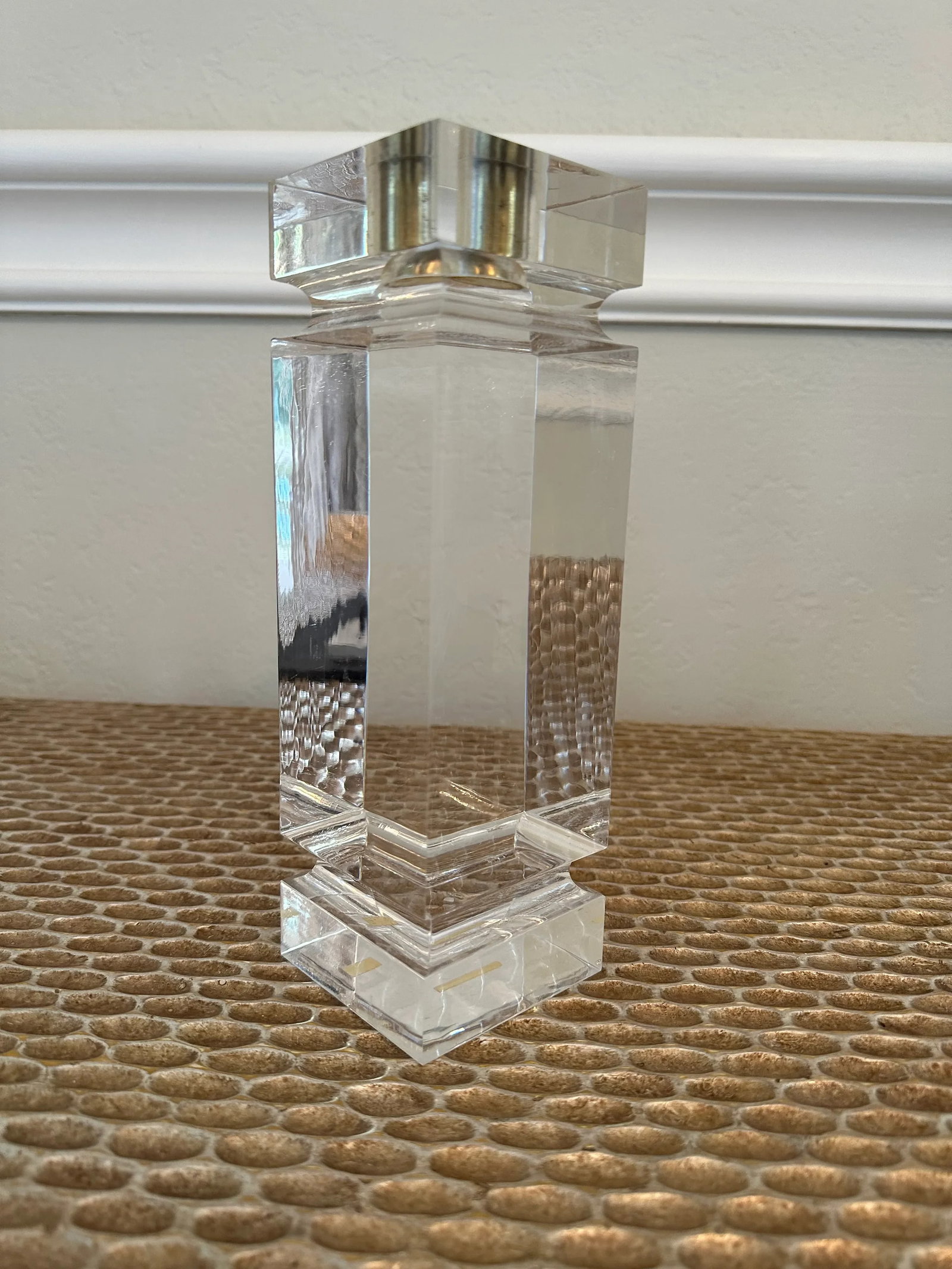 Monumental Italian 1986 Art Deco Acrylic and Brass Candleholder - 4