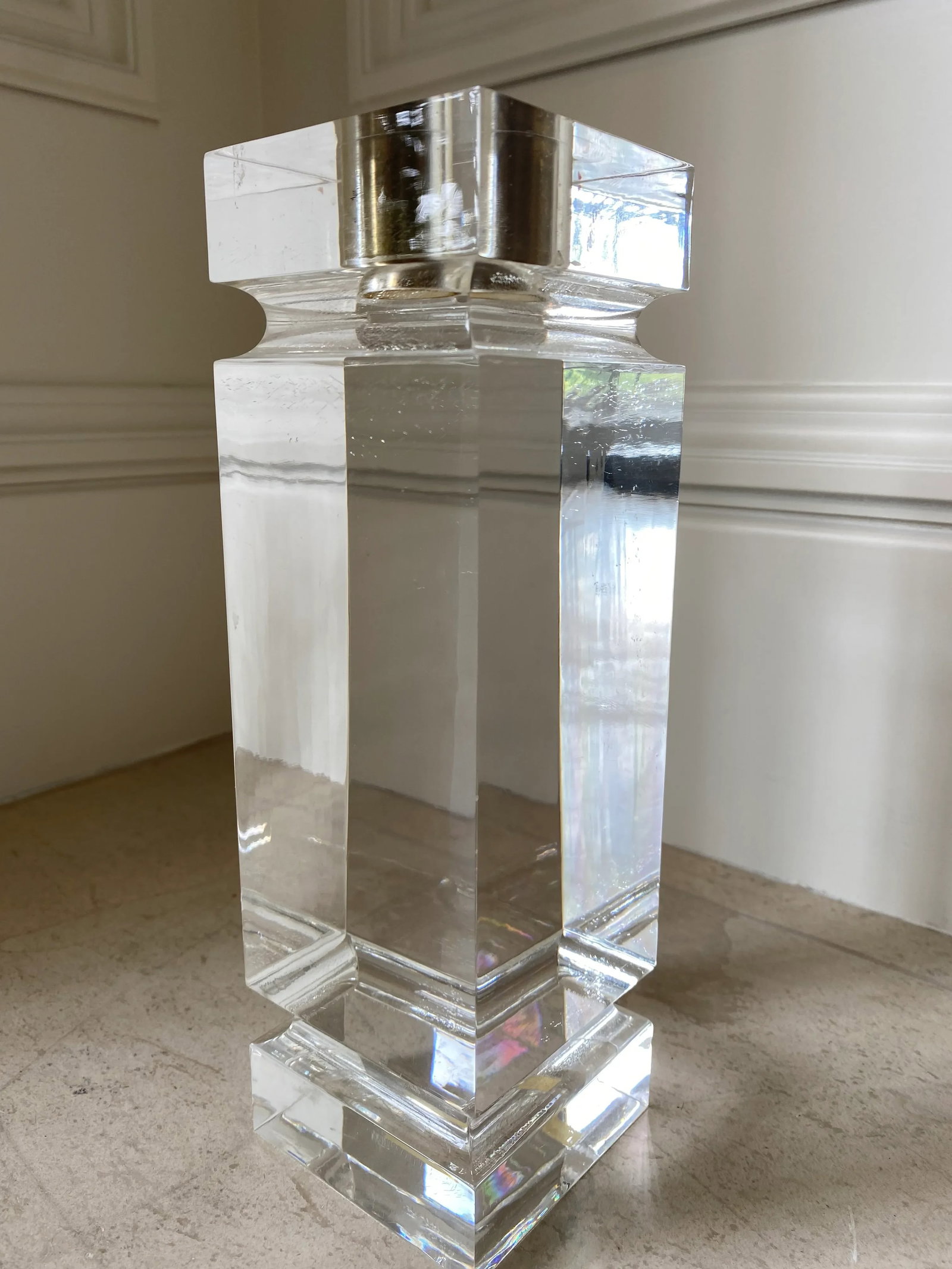 Monumental Italian 1986 Art Deco Acrylic and Brass Candleholder - 5