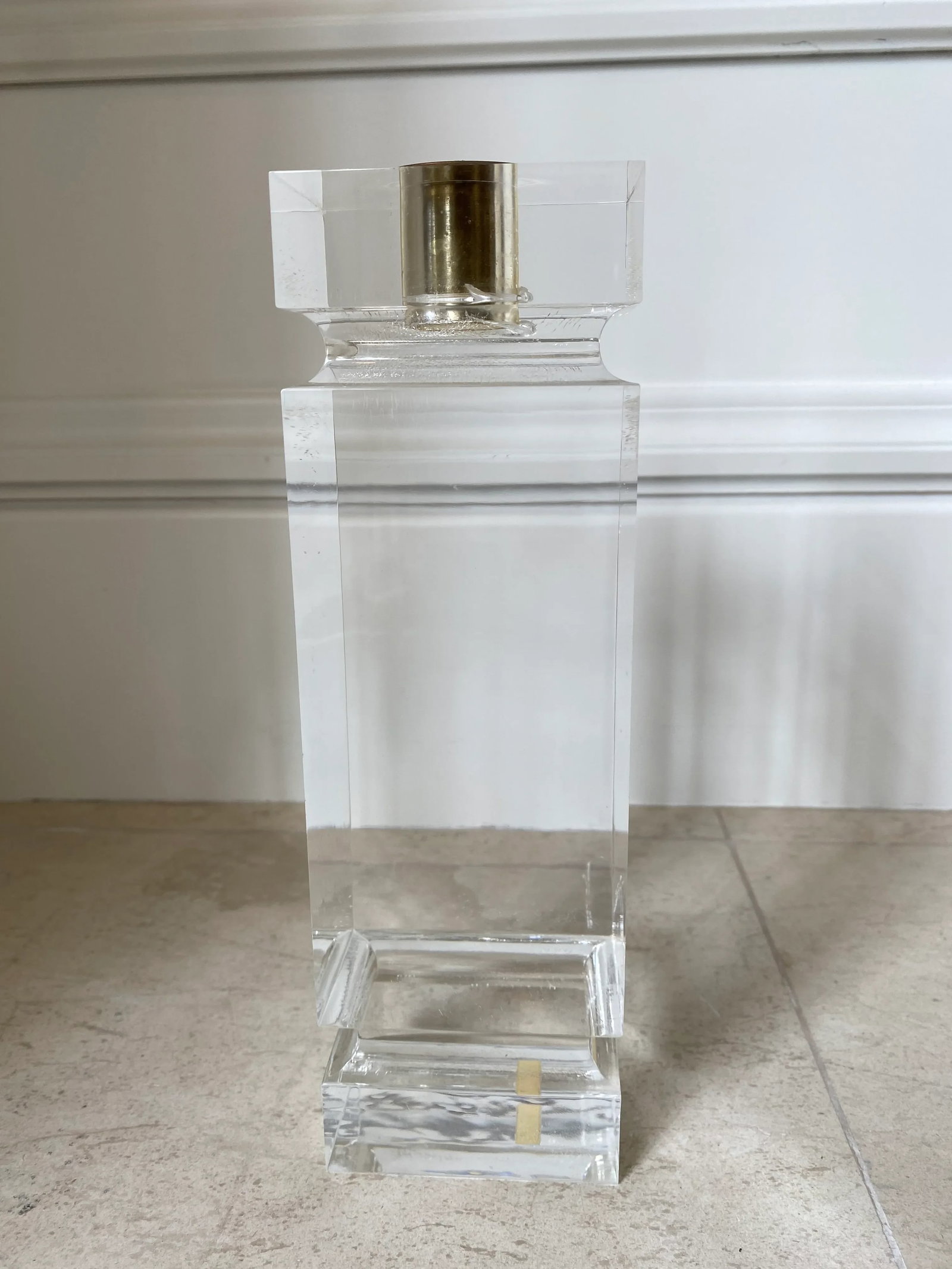 Monumental Italian 1986 Art Deco Acrylic and Brass Candleholder - 6