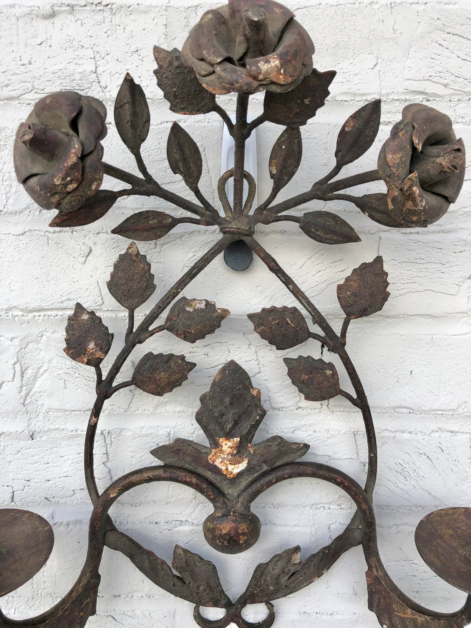 1960's Iron Rosette Candle Wall Sconce - 2