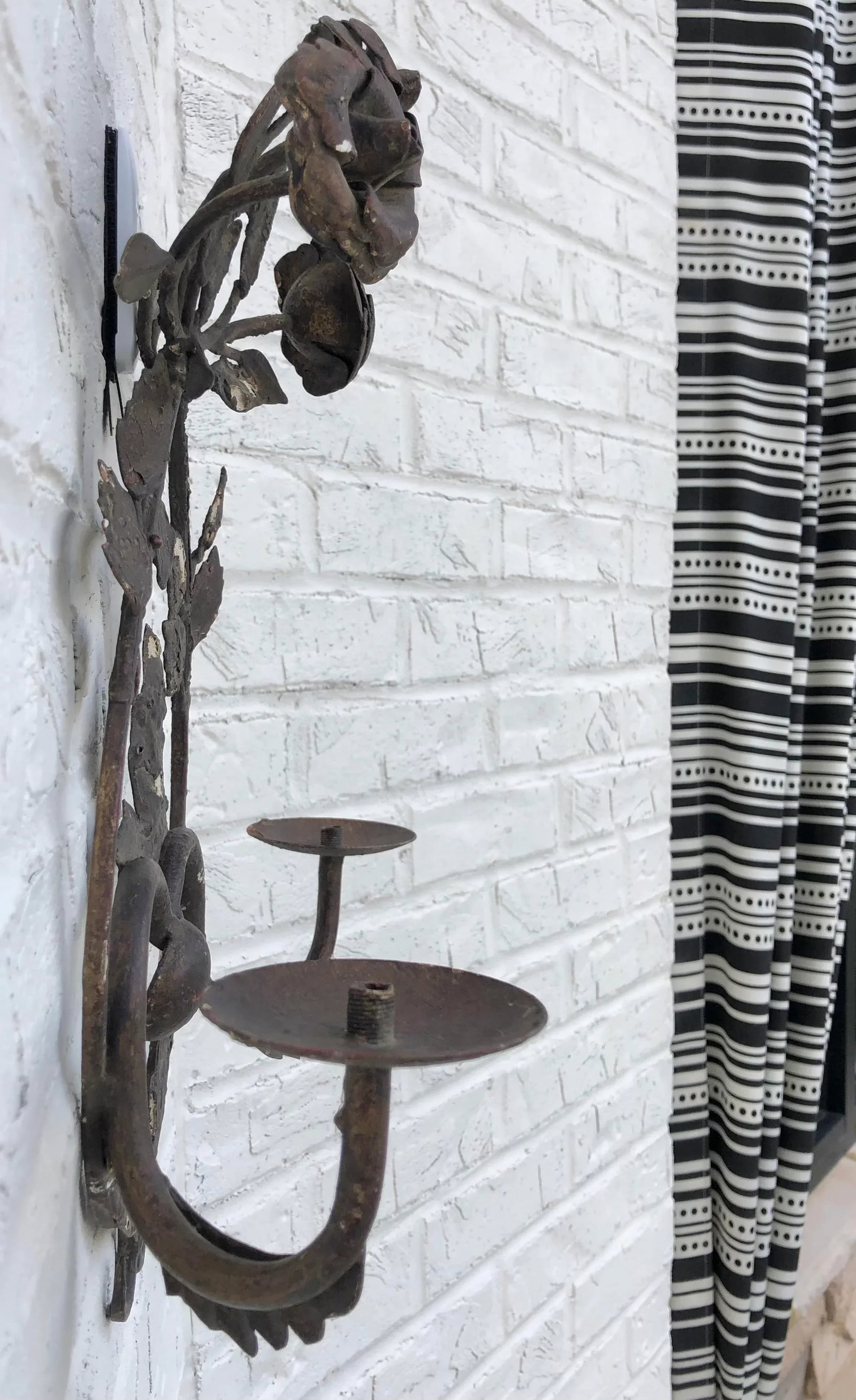 1960's Iron Rosette Candle Wall Sconce - 3