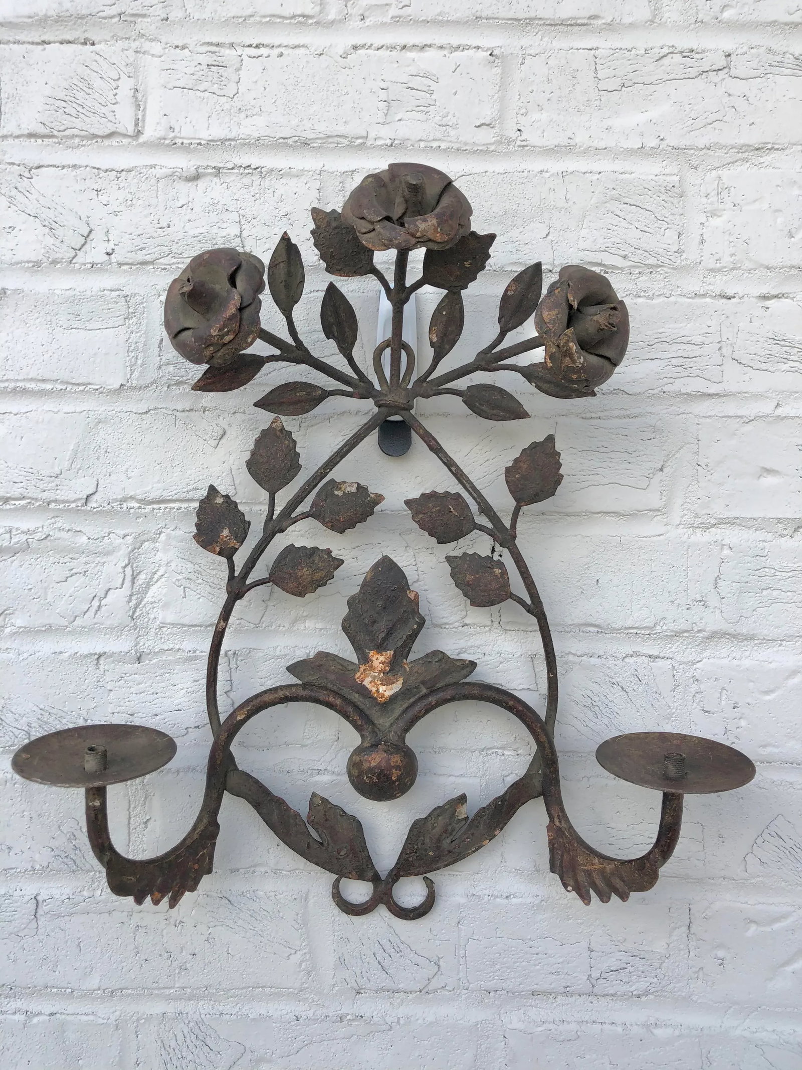 1960's Iron Rosette Candle Wall Sconce - 4