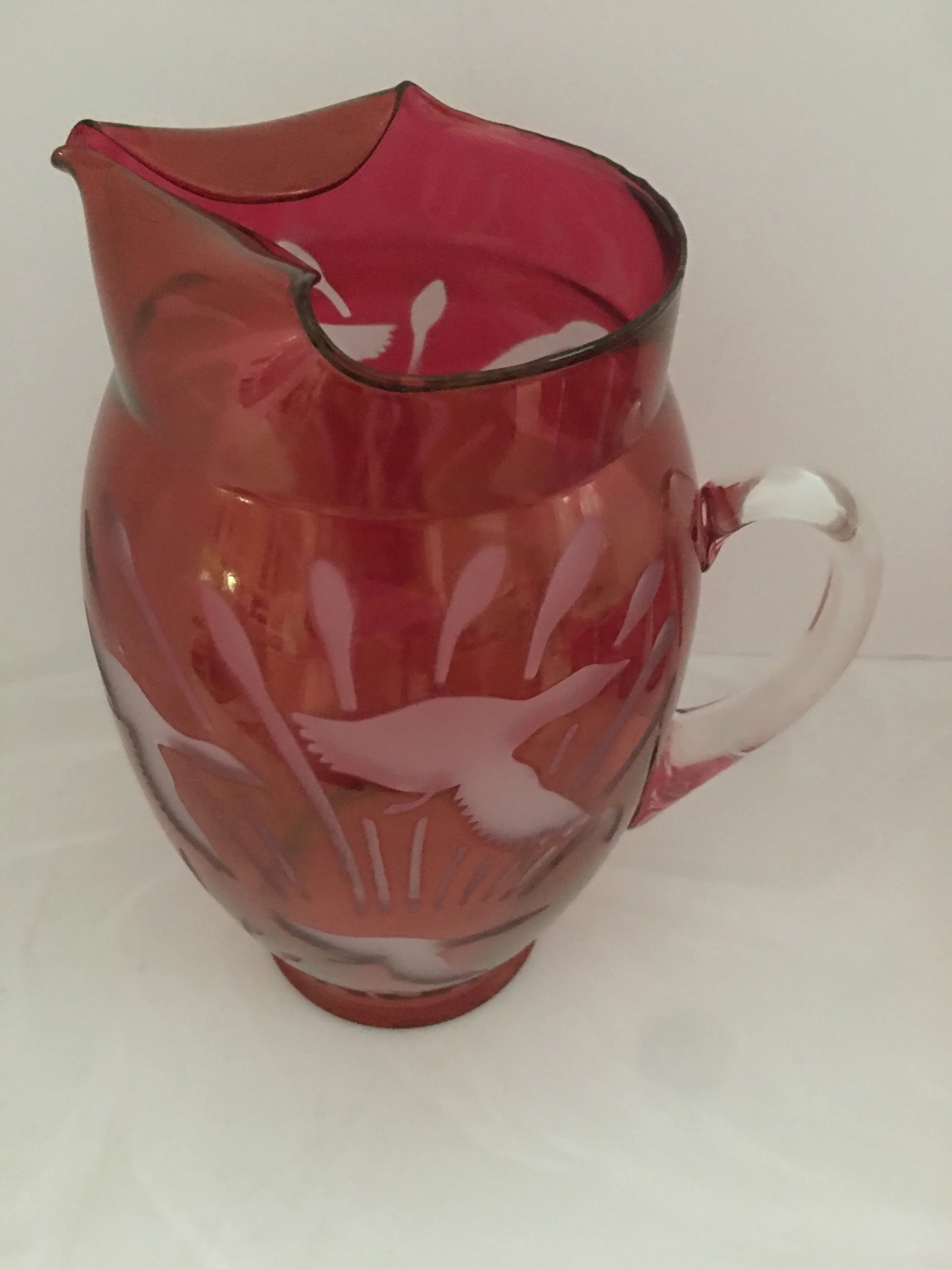 Vintage Cranberry Glass Pitcher and Tumblers - 2