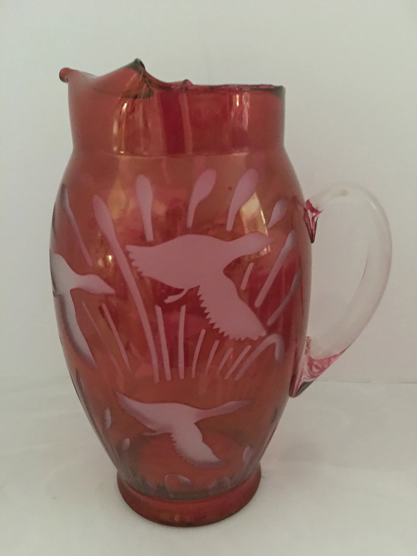 Vintage Cranberry Glass Pitcher and Tumblers - 3