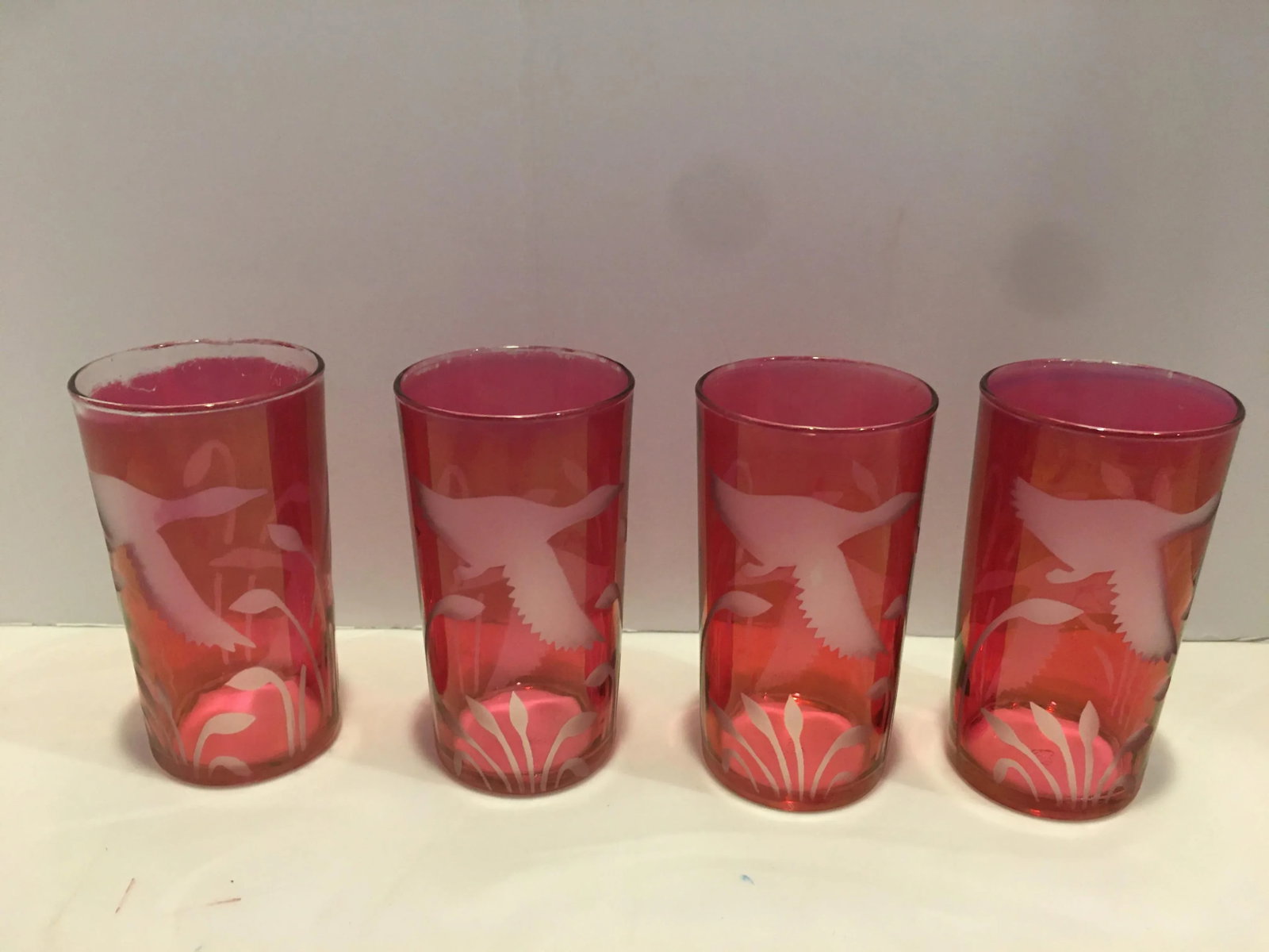 Vintage Cranberry Glass Pitcher and Tumblers - 7