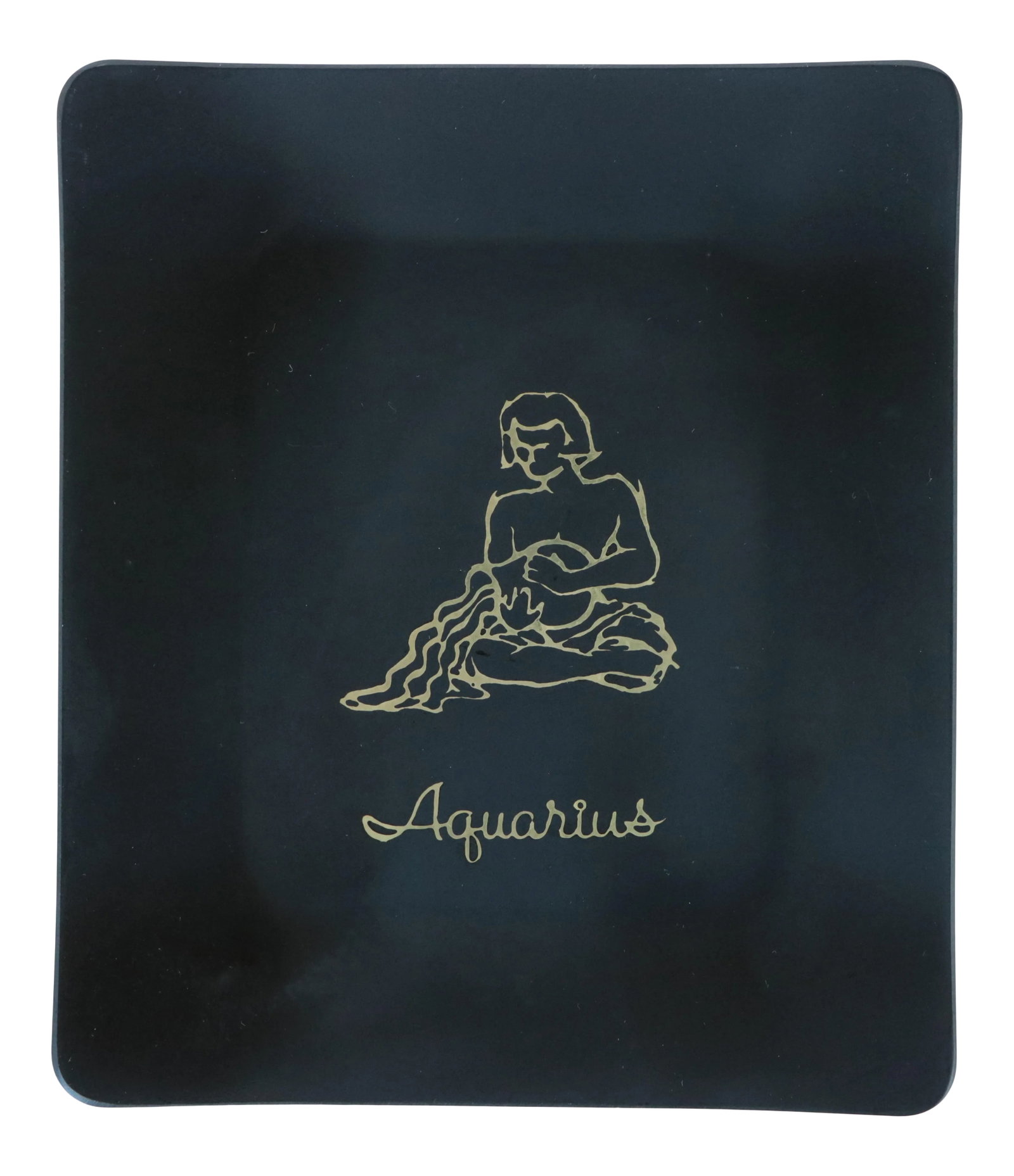 Couroc of Monterey Aquarius Zodiac Cocktail Tray: Small, rectangular Couroc tray featuring a brass inlaid water-bearer representing the Aquarius astrology/horoscope sign. Condition: Alterations: Original Condition Unaltered Imperfections: Some Imperf
