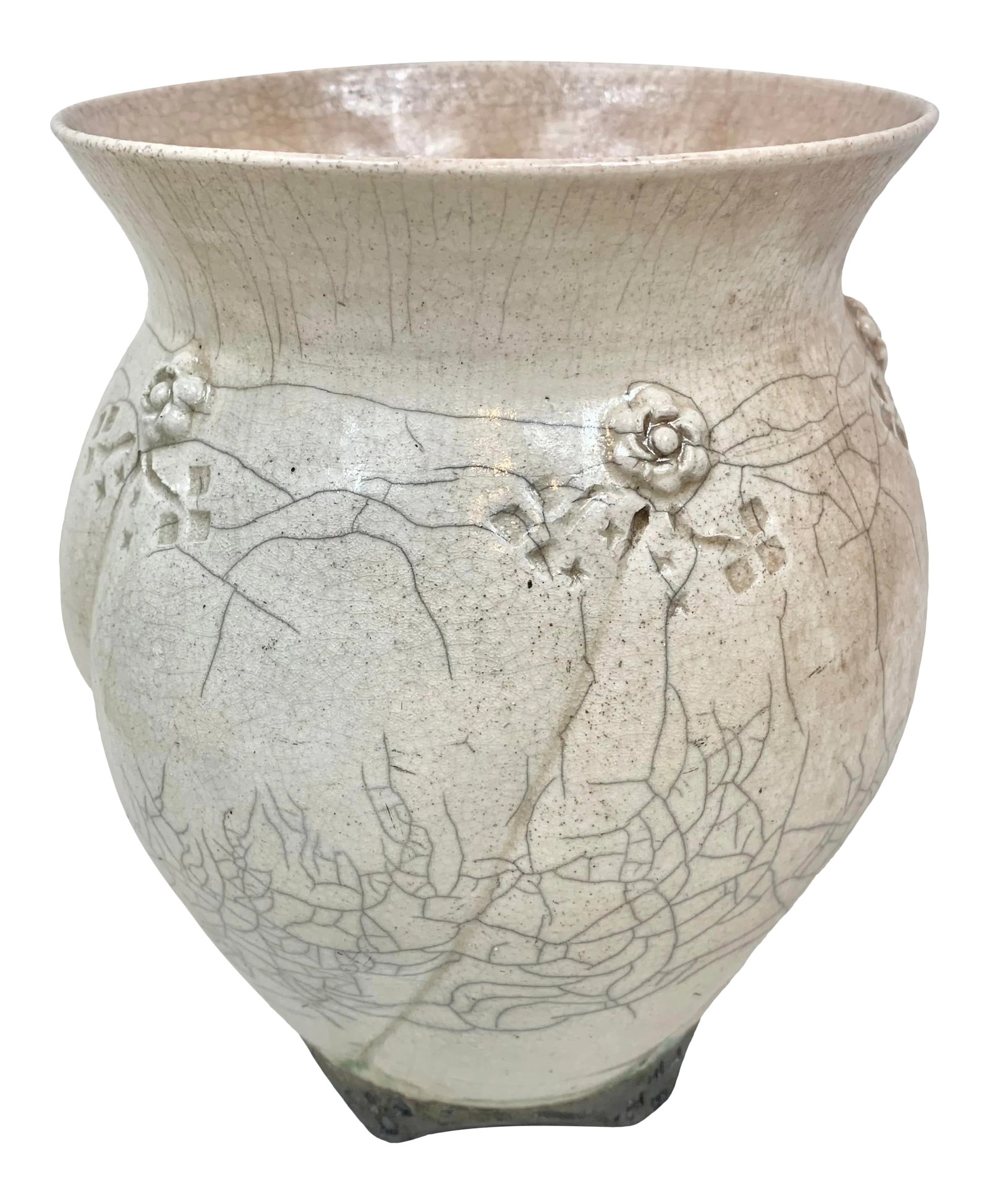 Vintage Handmade Raku Vase: Beautiful vintage art pottery piece. Handmade and signed. Made in the raku style. Raku is a Japanese style of pottery first made during the 1580s; the practice is characterised by the removal of a
