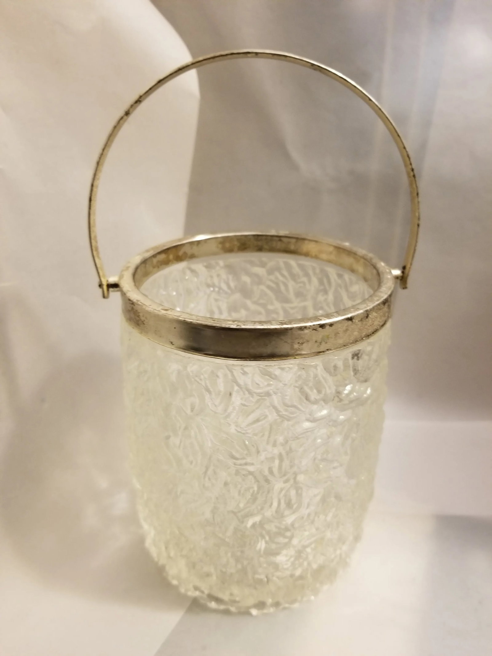 Mid-Century Modern Cut Glass Ice Bucket W/ Silverplate Trim & Handle - 2
