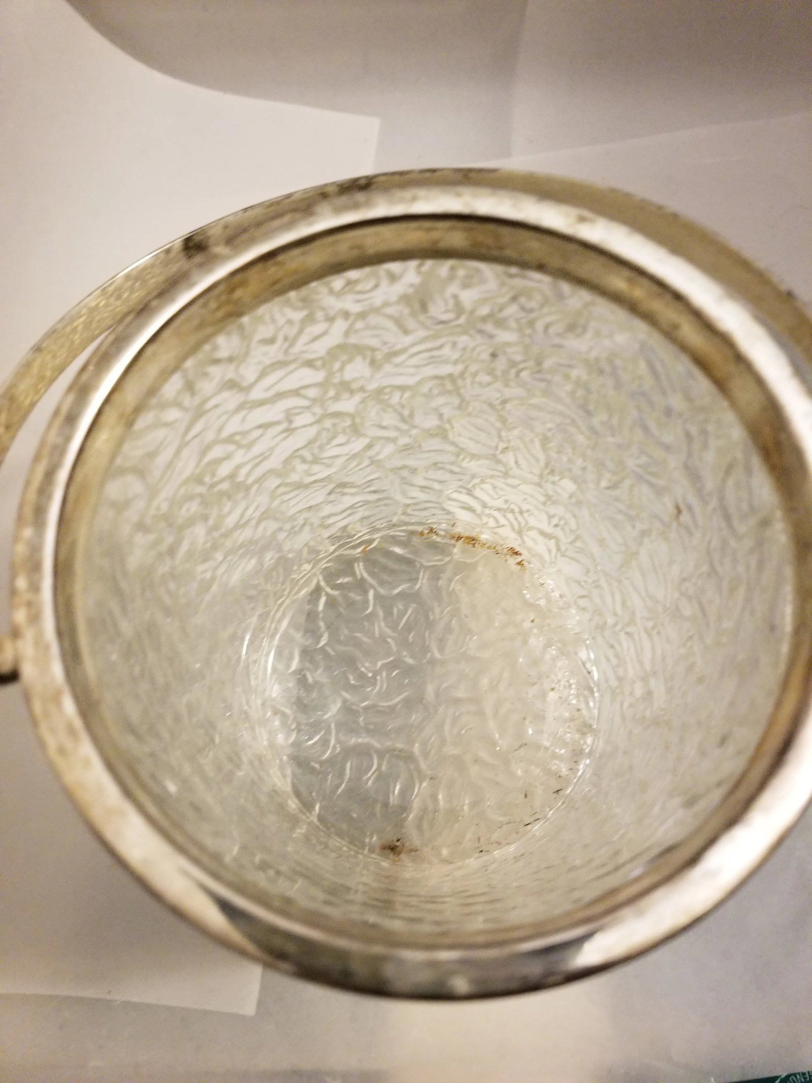Mid-Century Modern Cut Glass Ice Bucket W/ Silverplate Trim & Handle - 5