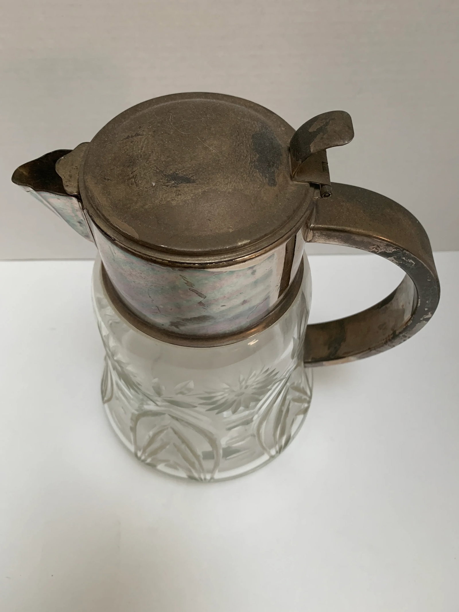 Large Vintage Cut Glass Silver Accented Pitcher - 2