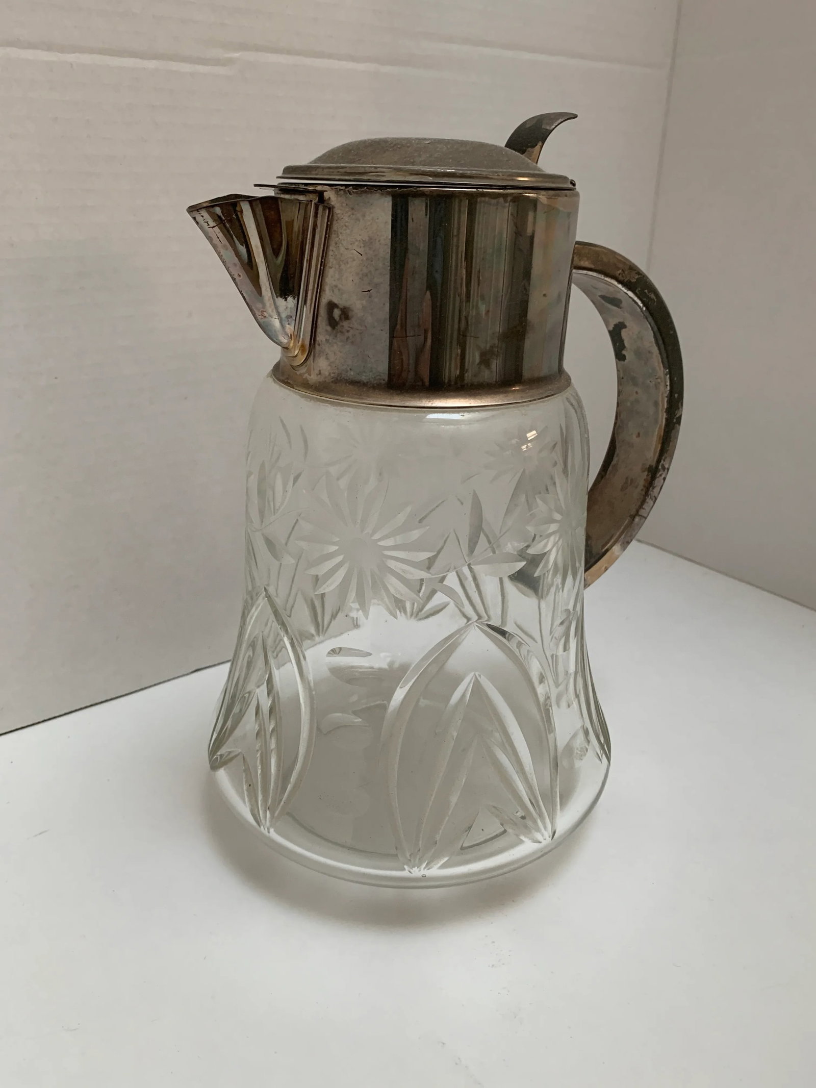 Large Vintage Cut Glass Silver Accented Pitcher - 3