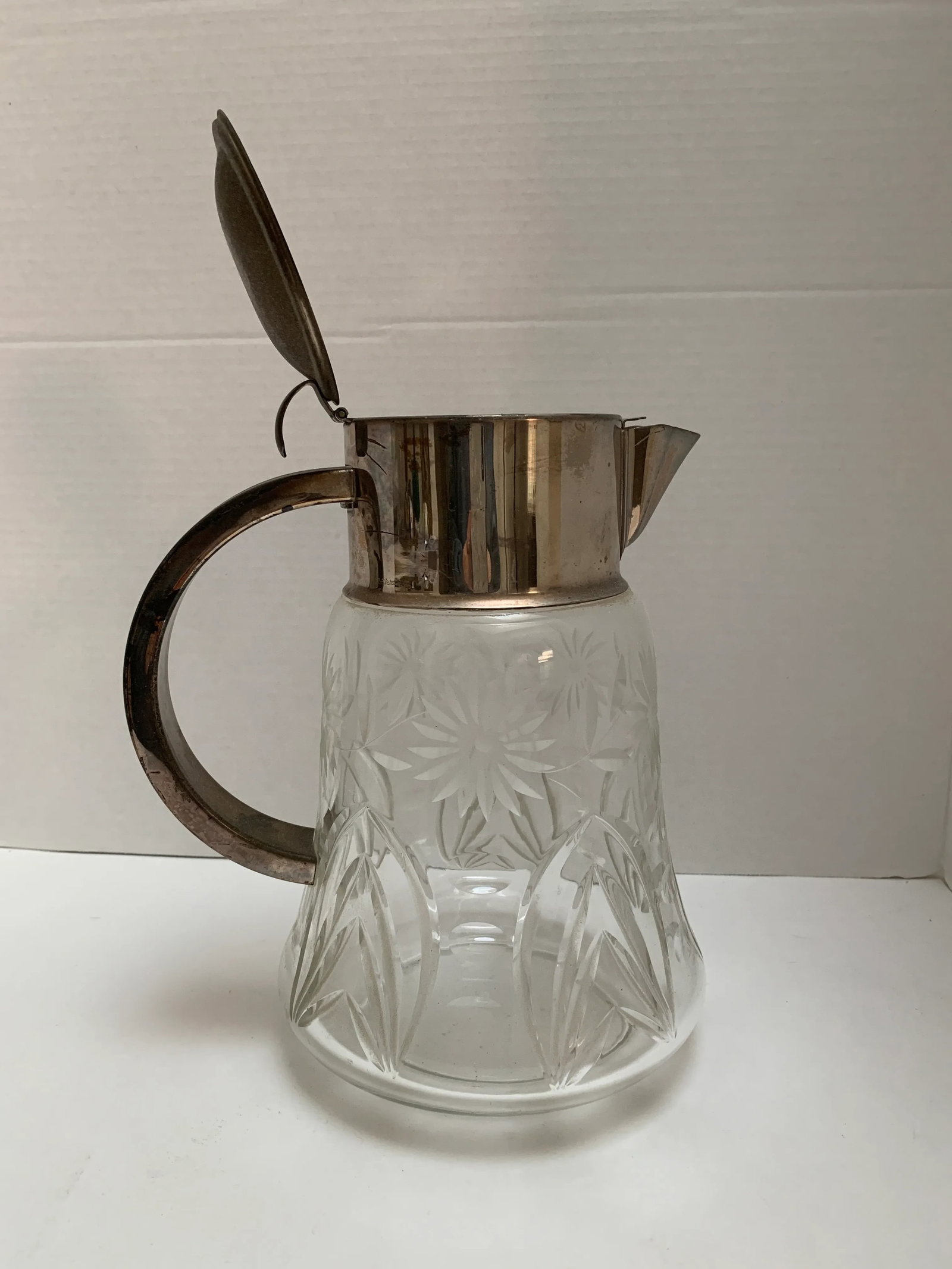 Large Vintage Cut Glass Silver Accented Pitcher - 4