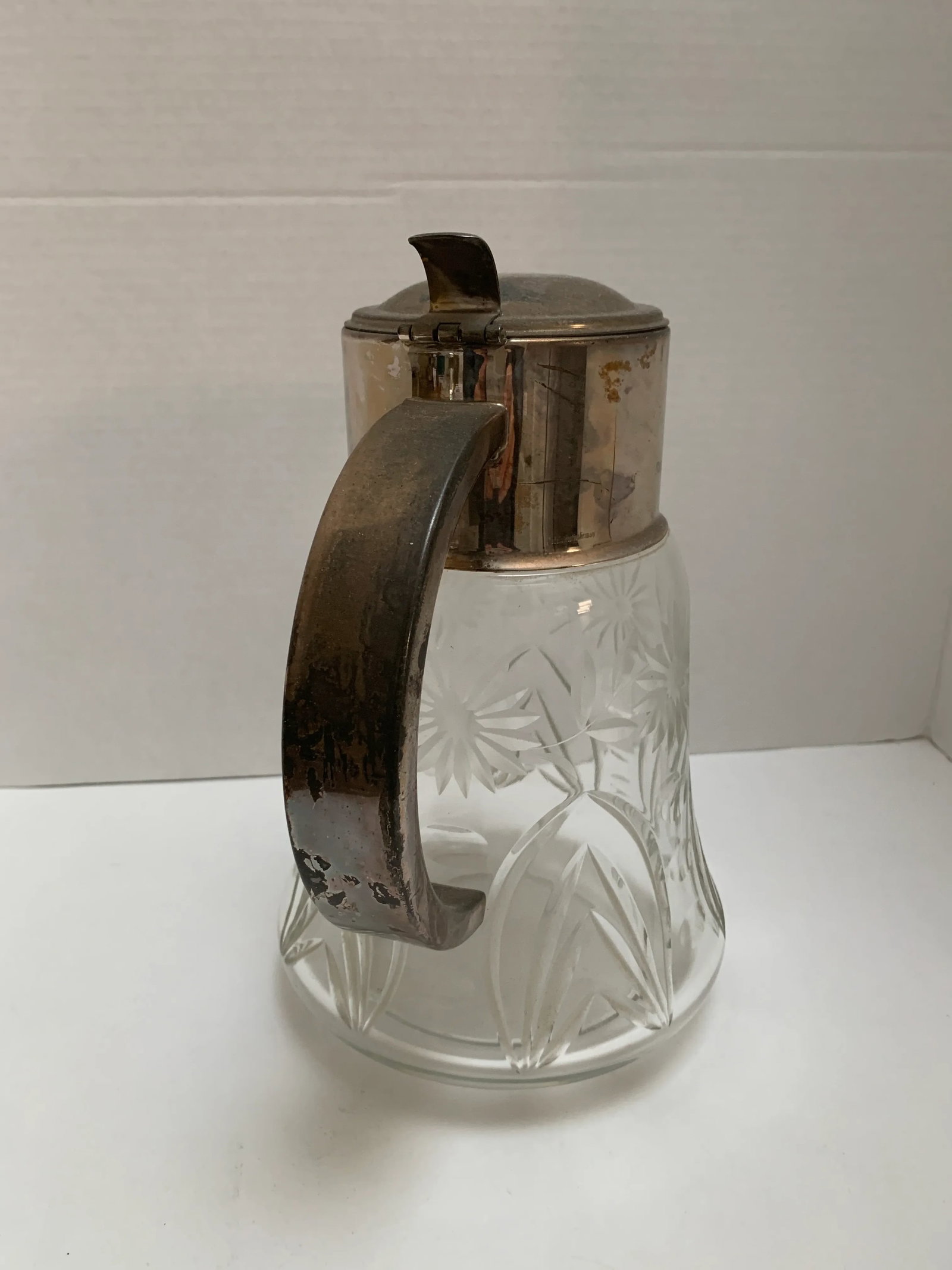 Large Vintage Cut Glass Silver Accented Pitcher - 5
