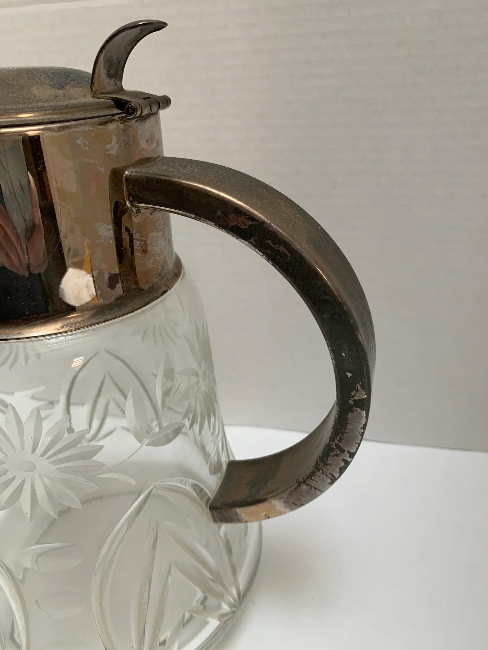 Large Vintage Cut Glass Silver Accented Pitcher - 6