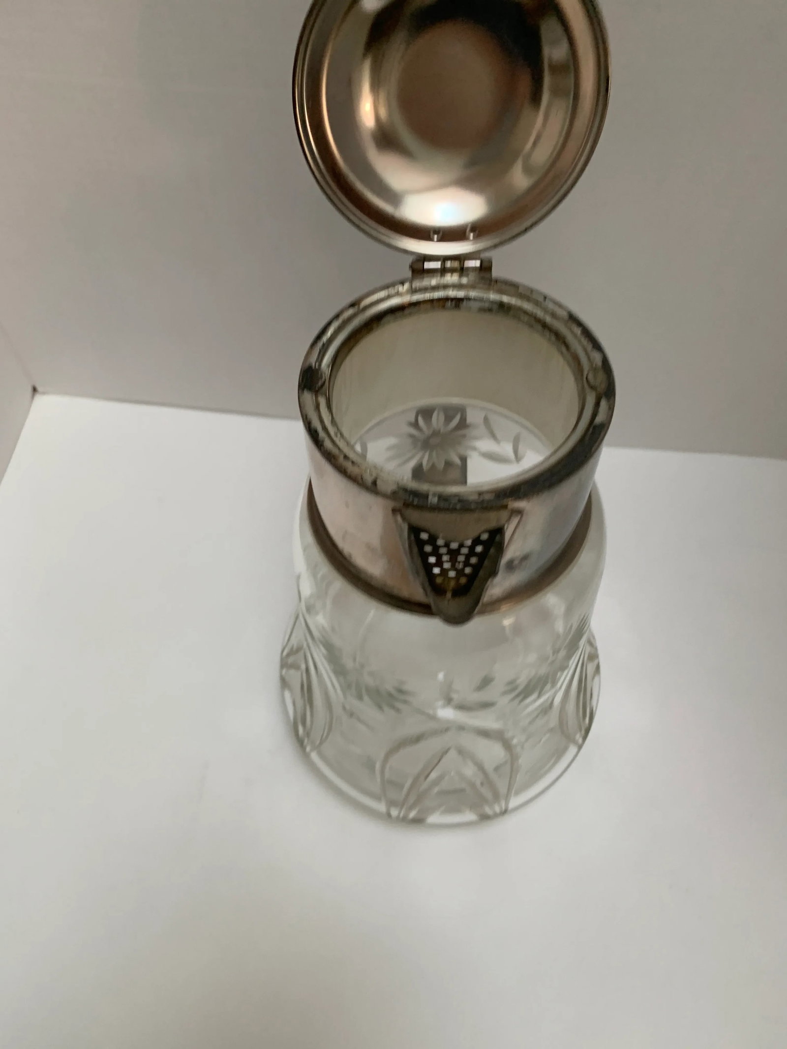 Large Vintage Cut Glass Silver Accented Pitcher - 7