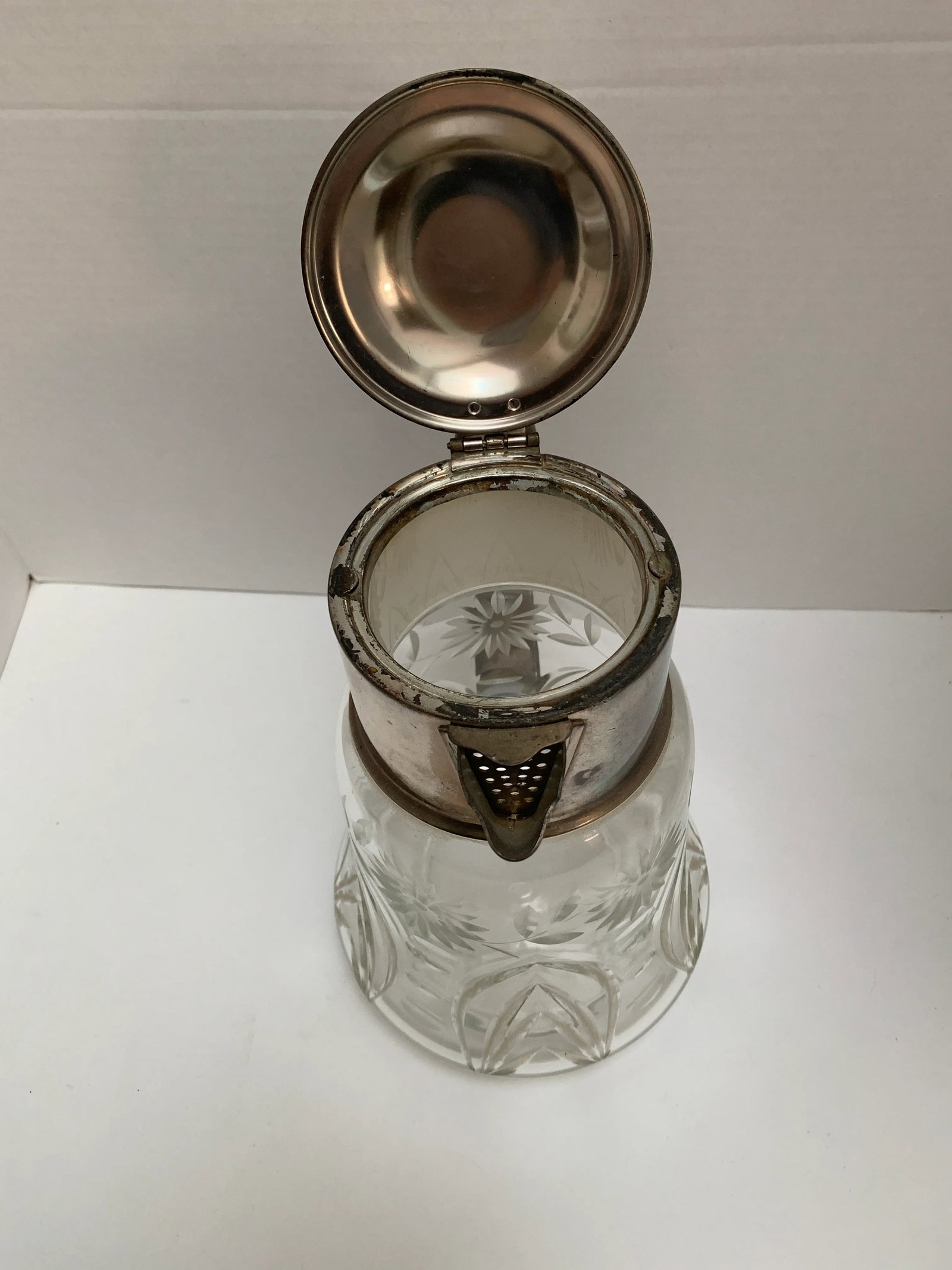 Large Vintage Cut Glass Silver Accented Pitcher - 8