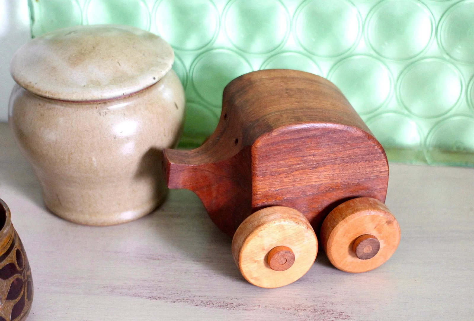 Handmade Primitive Wood Pig Animal Toy - 2
