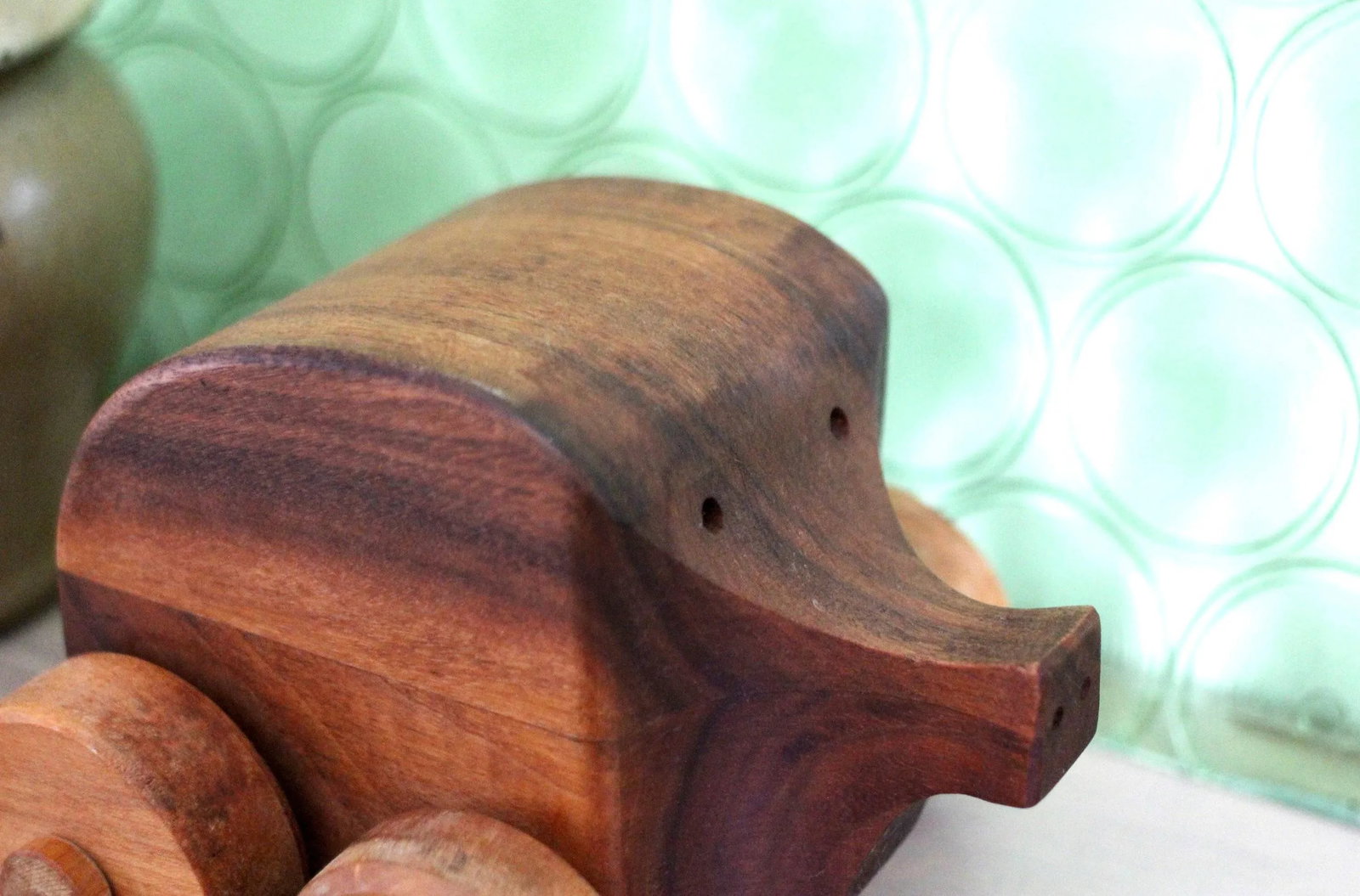 Handmade Primitive Wood Pig Animal Toy - 3