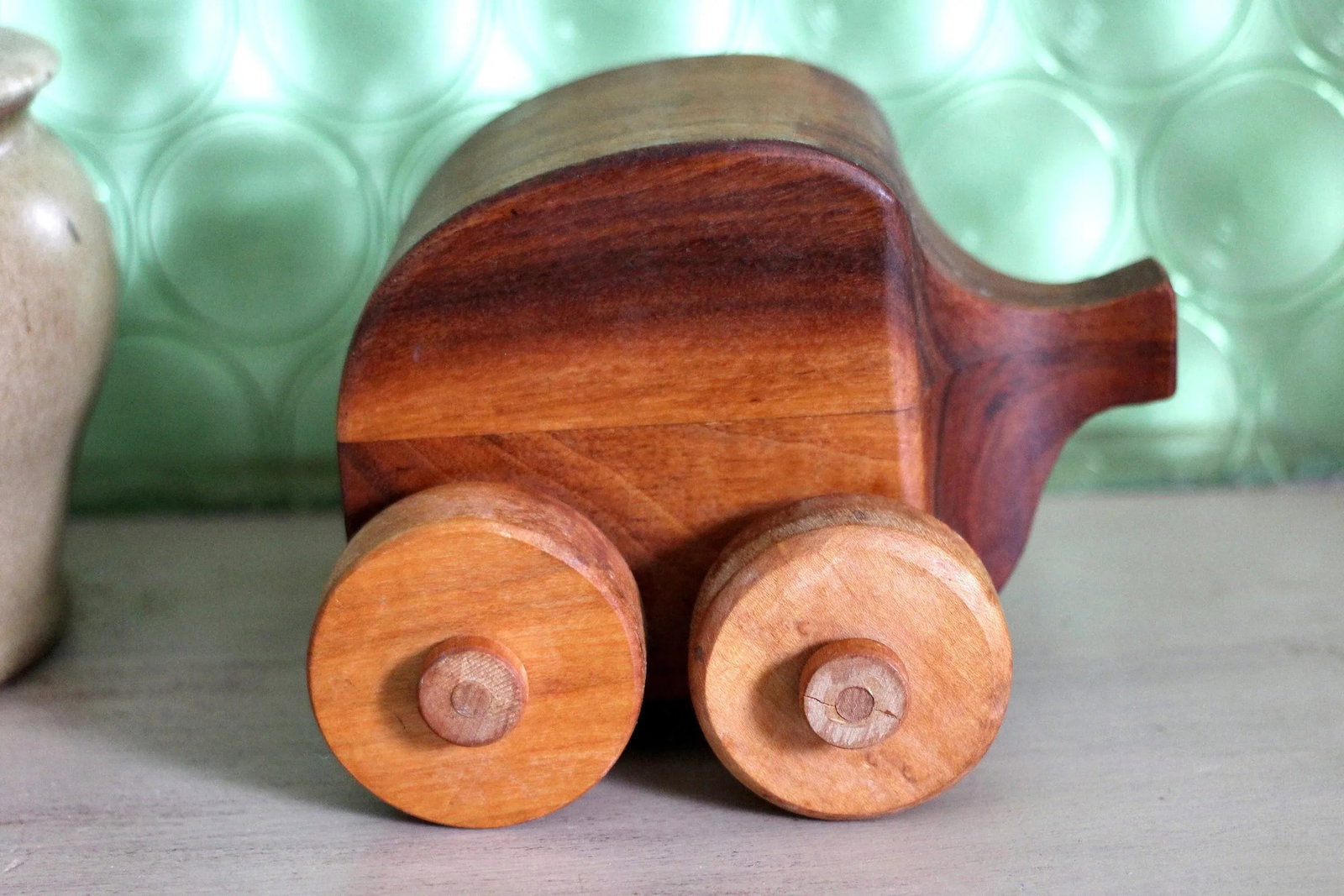 Handmade Primitive Wood Pig Animal Toy - 4