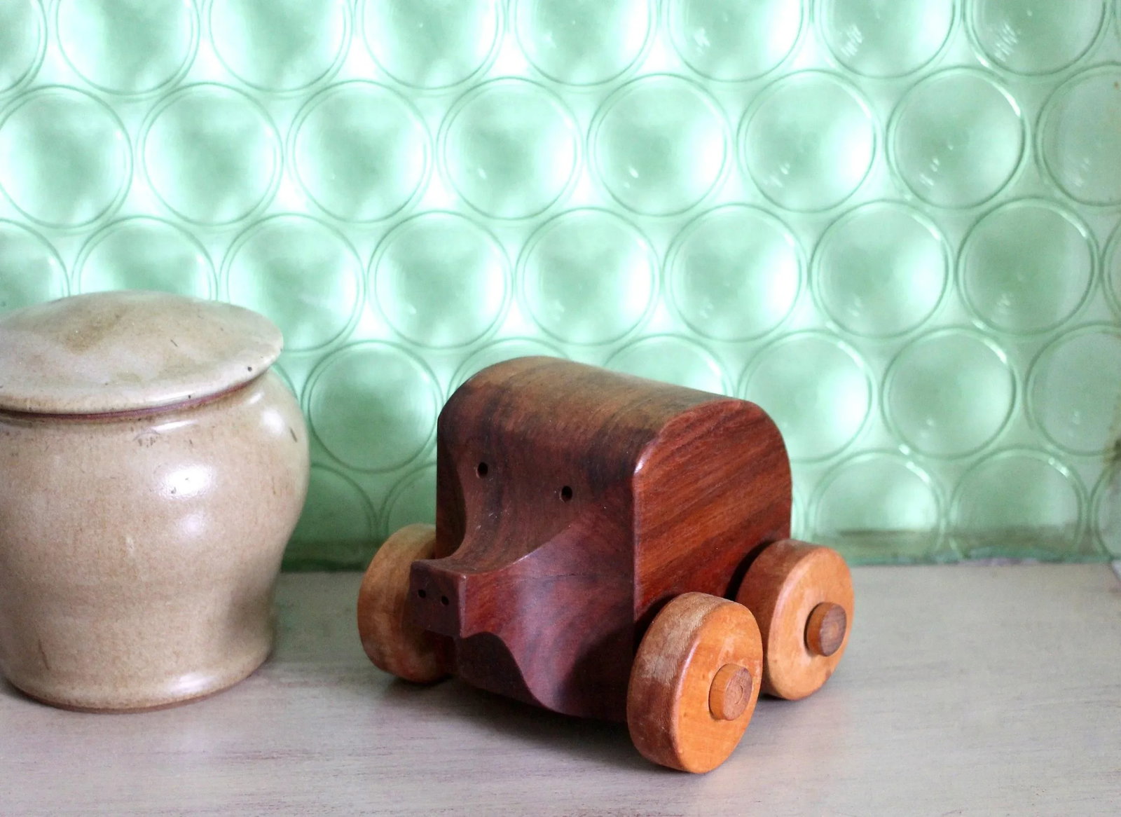 Handmade Primitive Wood Pig Animal Toy - 5