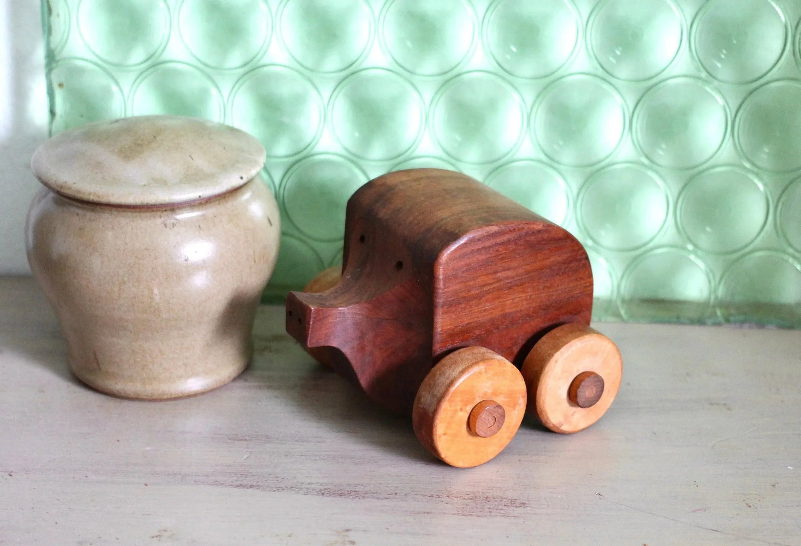 Handmade Primitive Wood Pig Animal Toy - 7