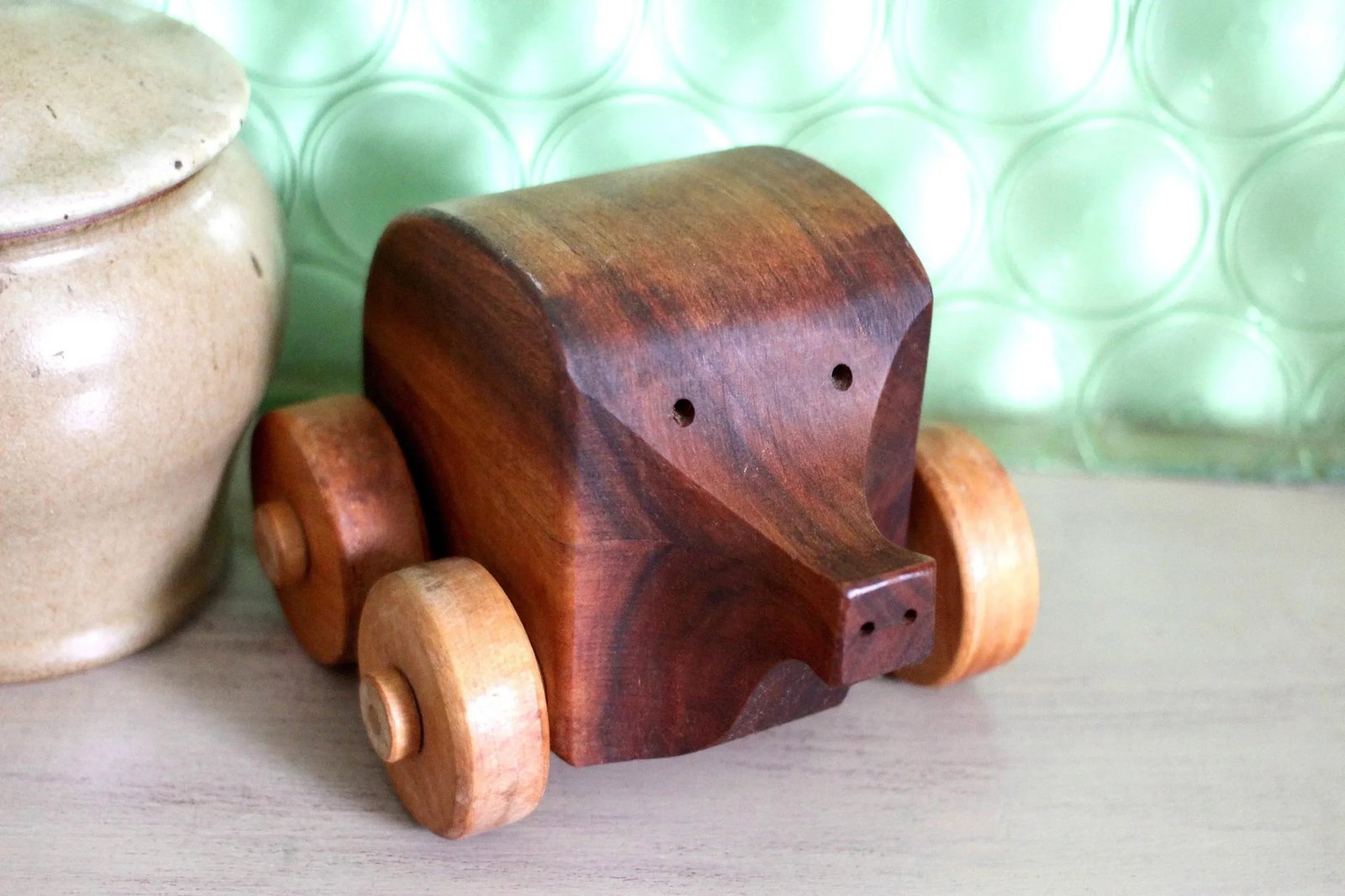 Handmade Primitive Wood Pig Animal Toy - 9