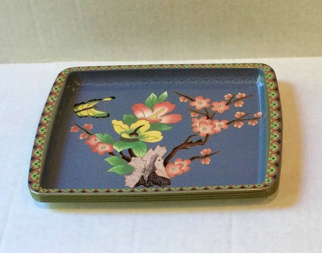 Vintage Daher Cherry Blossom Butterfly Trays- Set of 4 - 2