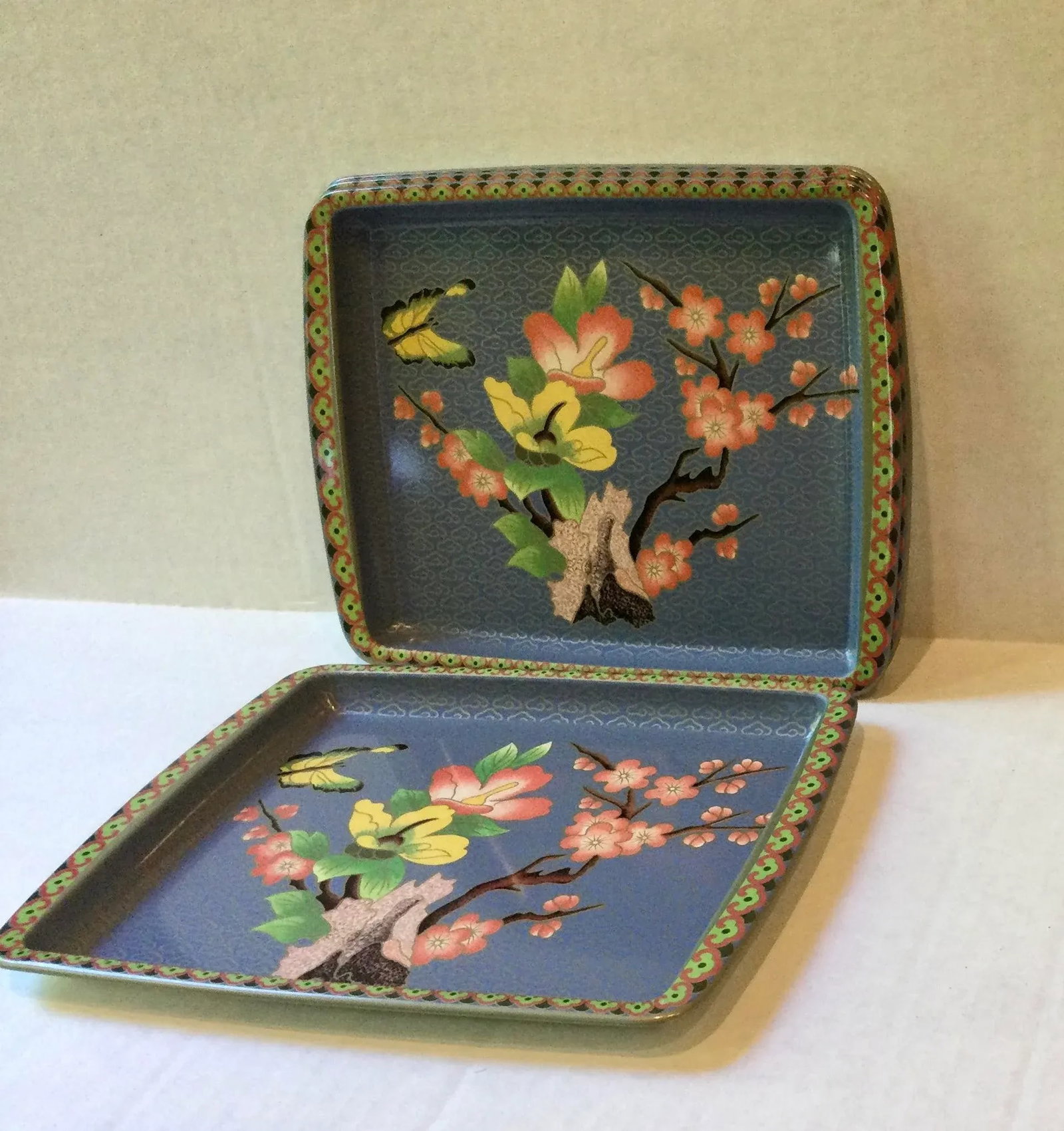 Vintage Daher Cherry Blossom Butterfly Trays- Set of 4 - 4