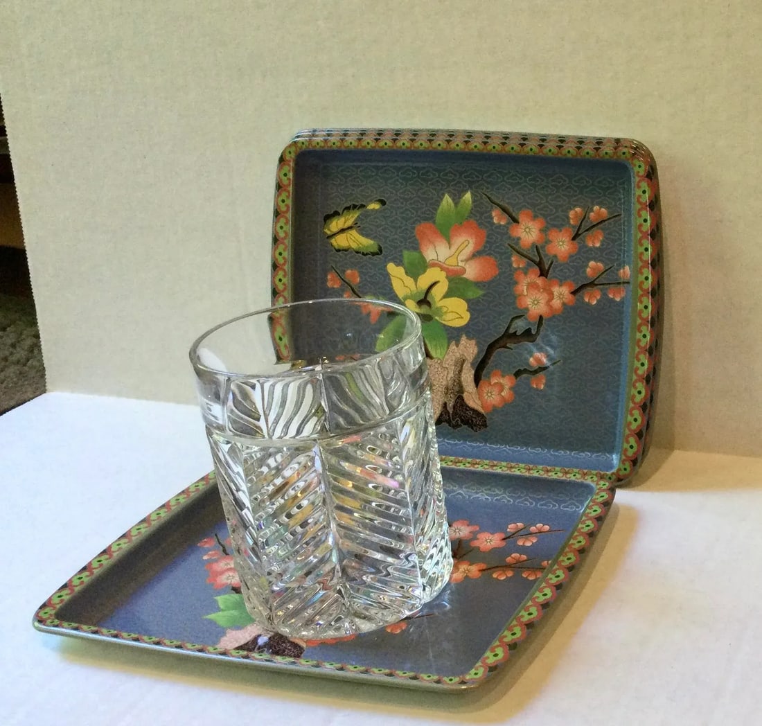 Vintage Daher Cherry Blossom Butterfly Trays- Set of 4 - 5