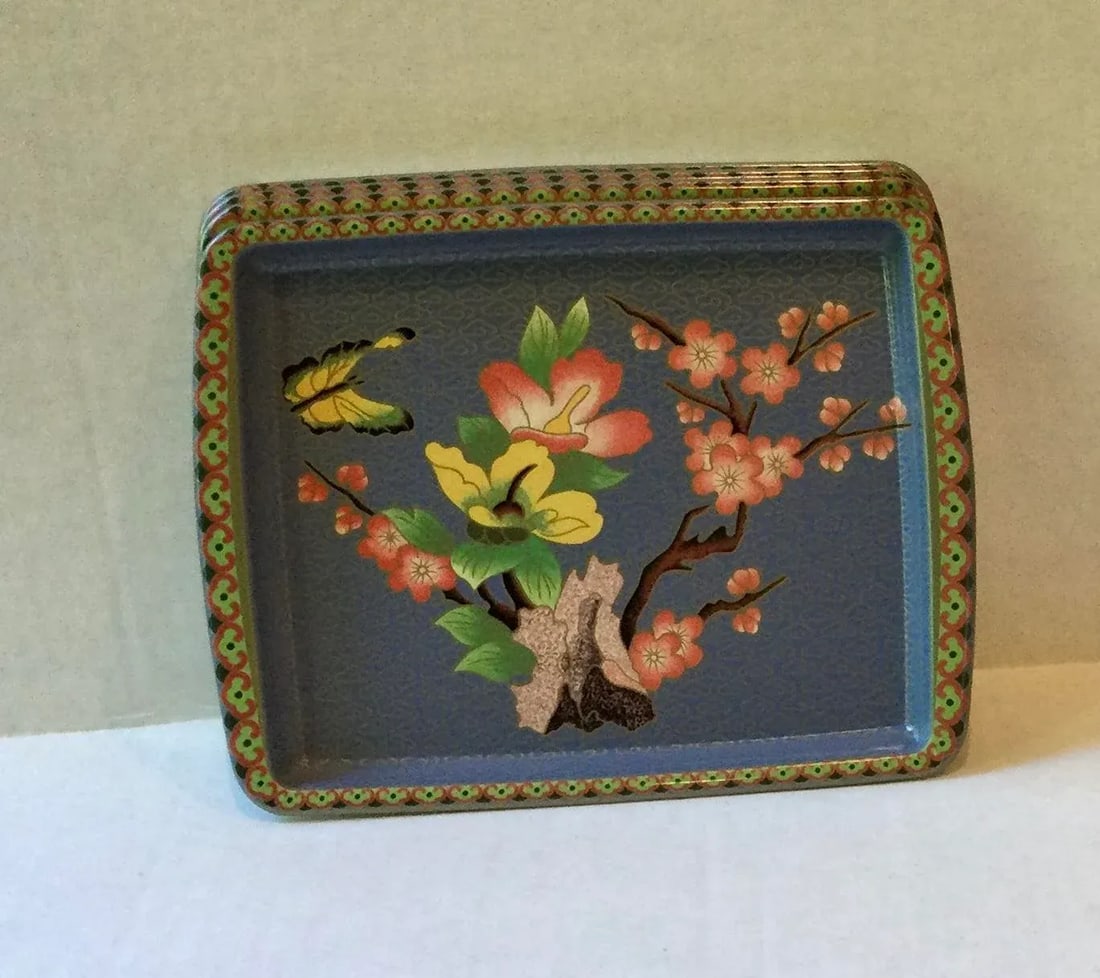 Vintage Daher Cherry Blossom Butterfly Trays- Set of 4 - 6