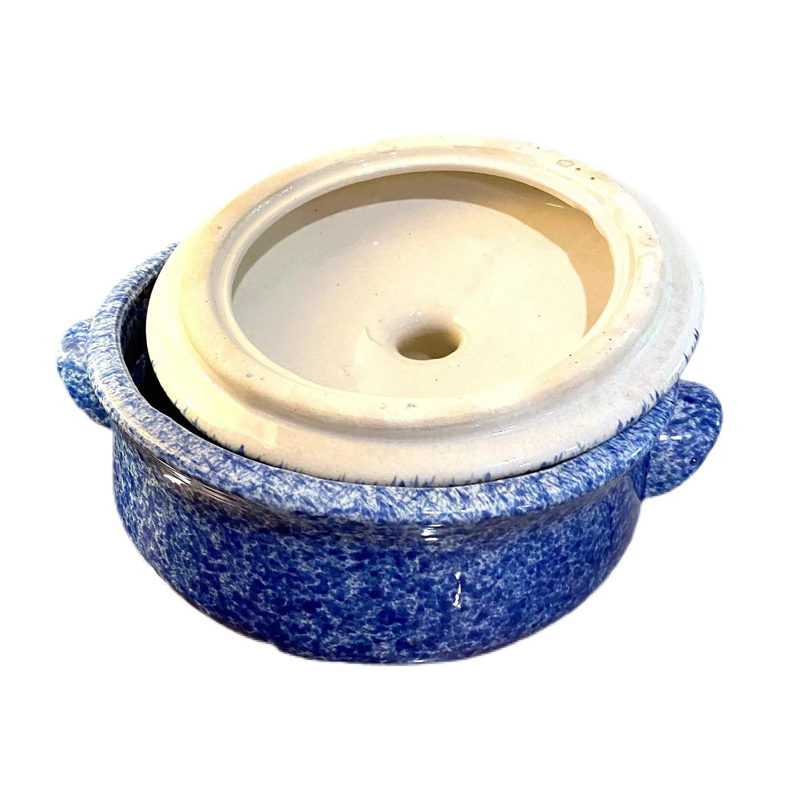 20th Century Folk Art Spongeware Pottery Crock With Lid - 3